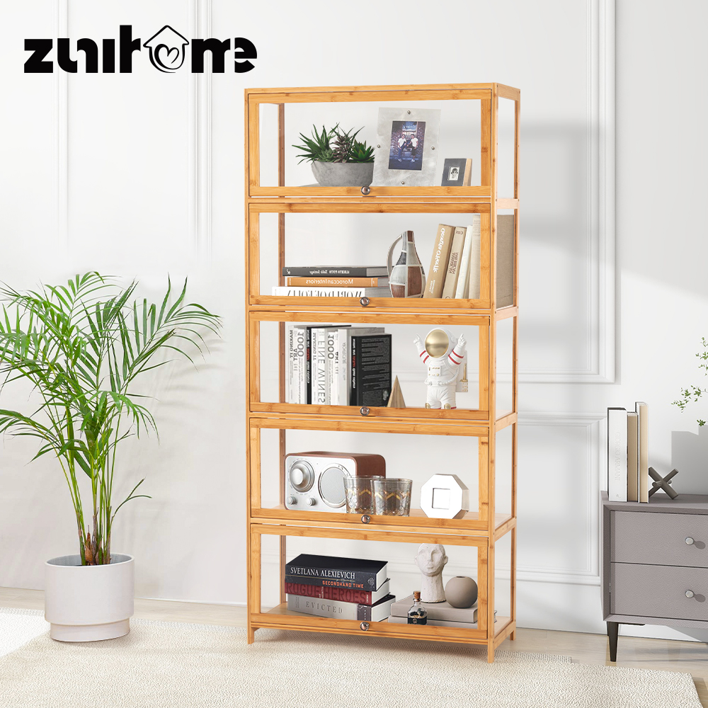 ZUNI 5-Tier Display Cabinet Storage Stand Rack White/Natural/Grey/Black - Picture 35 of 56