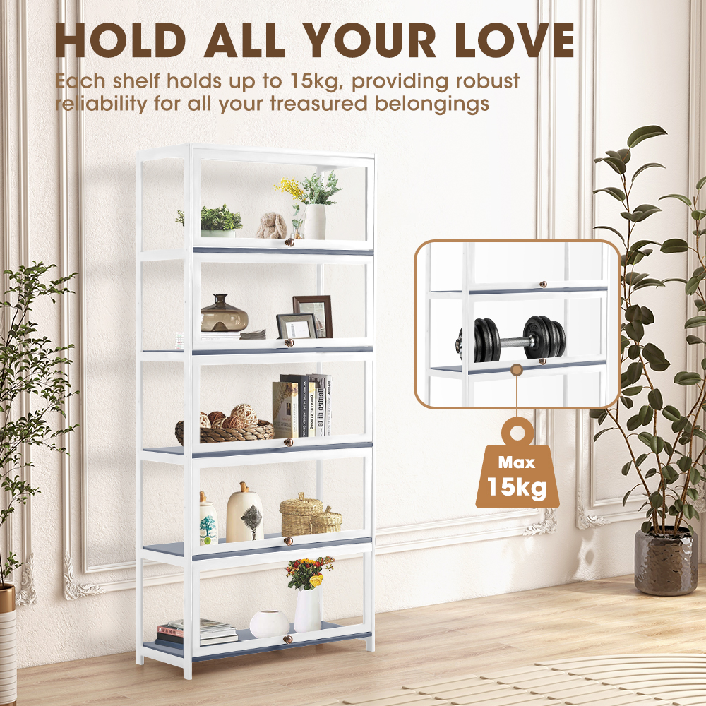 ZUNI 5-Tier Display Cabinet Storage Stand Rack White/Natural/Grey/Black - Picture 49 of 56