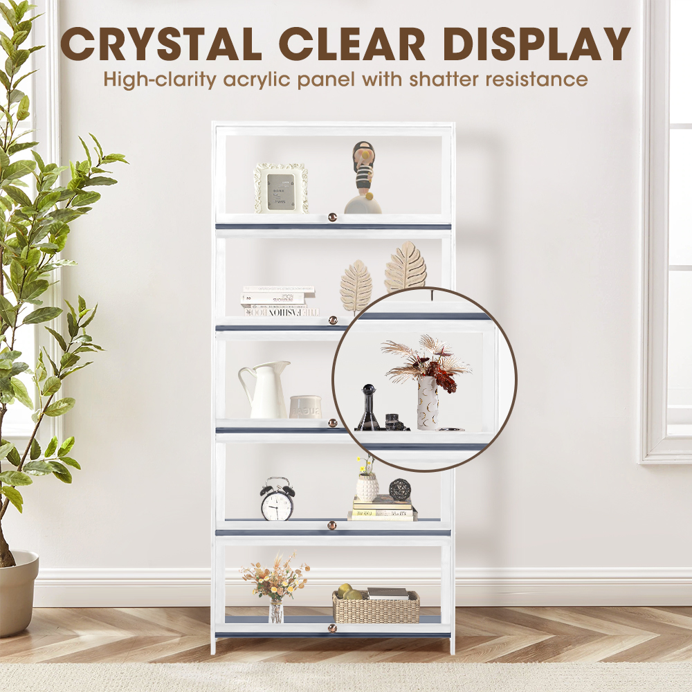 ZUNI 5-Tier Display Cabinet Storage Stand Rack White/Natural/Grey/Black - Picture 50 of 56