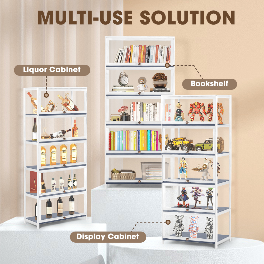 ZUNI 5-Tier Display Cabinet Storage Stand Rack White/Natural/Grey/Black - Picture 56 of 56