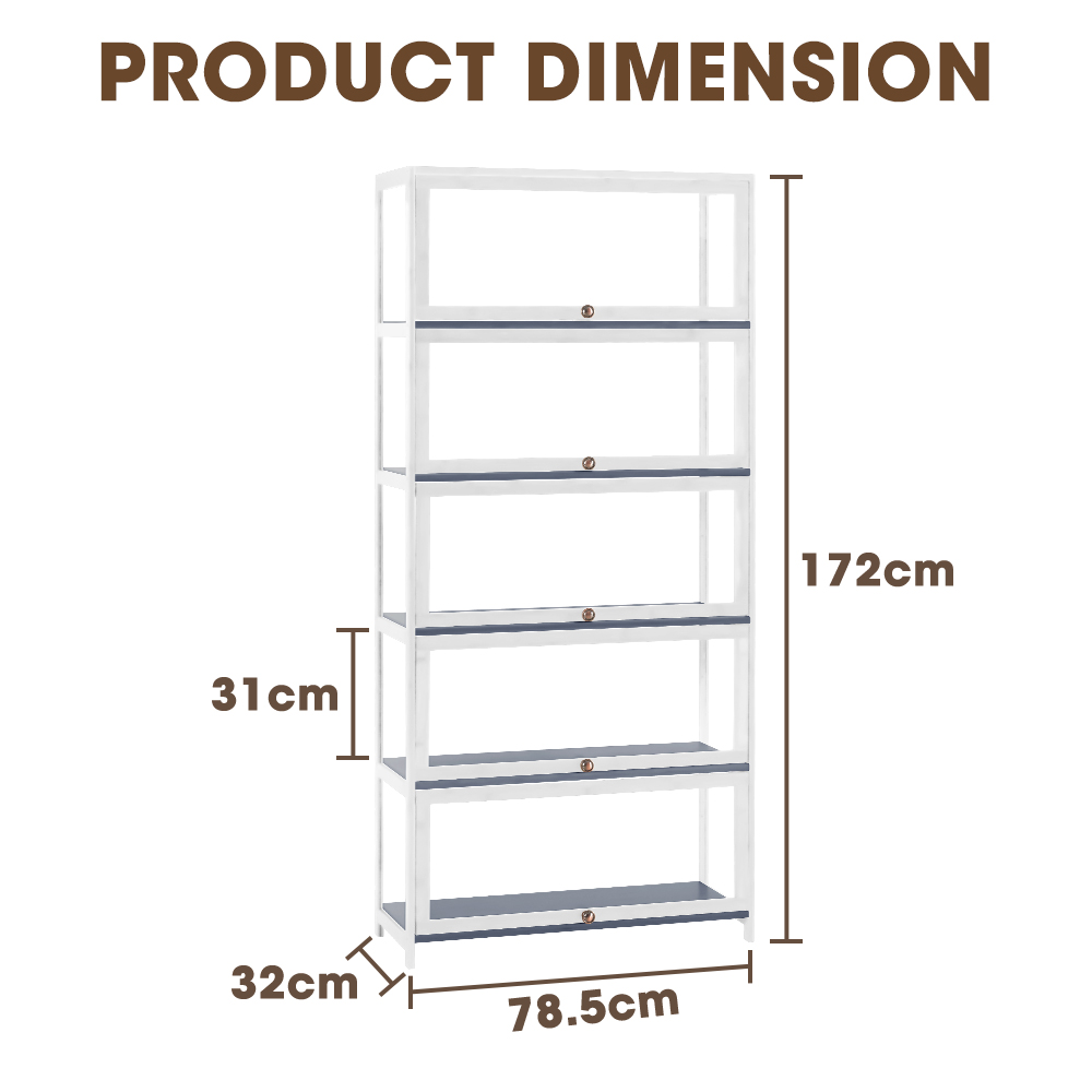 ZUNI 5-Tier Display Cabinet Storage Stand Rack White/Natural/Grey/Black - Picture 54 of 56