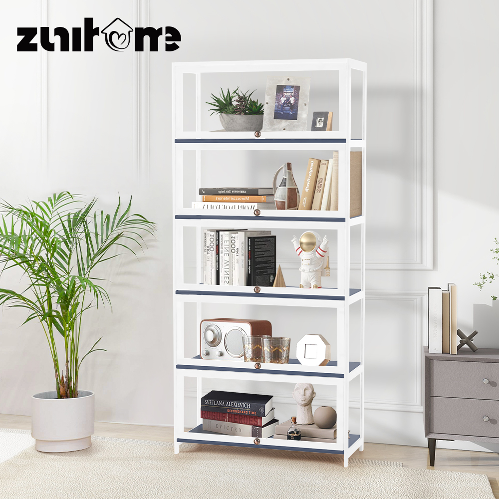 ZUNI 5-Tier Display Cabinet Storage Stand Rack White/Natural/Grey/Black - Picture 46 of 56