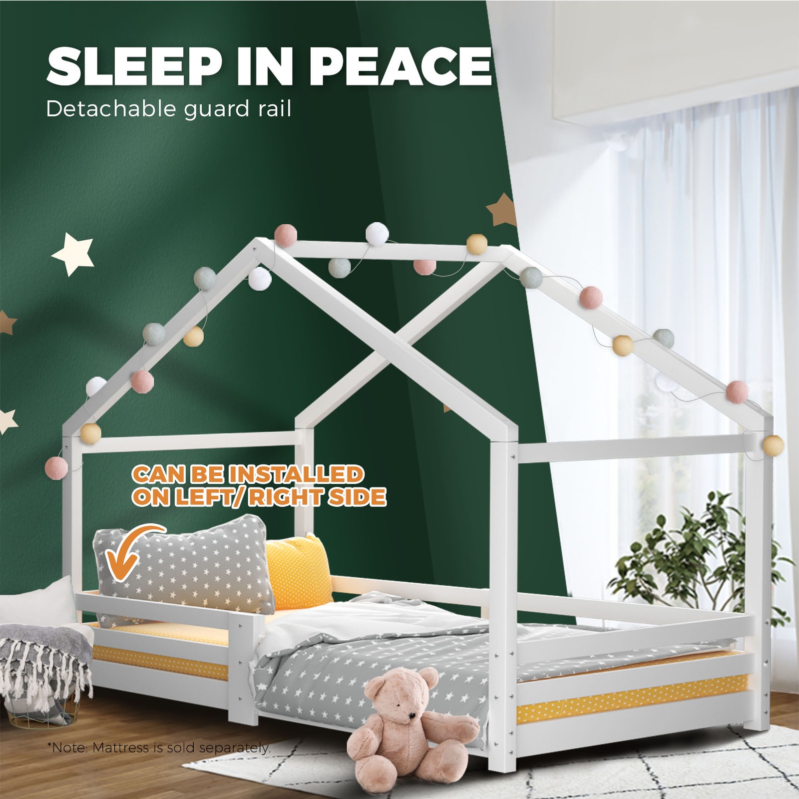 Oikiture Bed Frame Single Wooden Timber House Frame Wood Mattress Base Platform - Picture 52 of 54