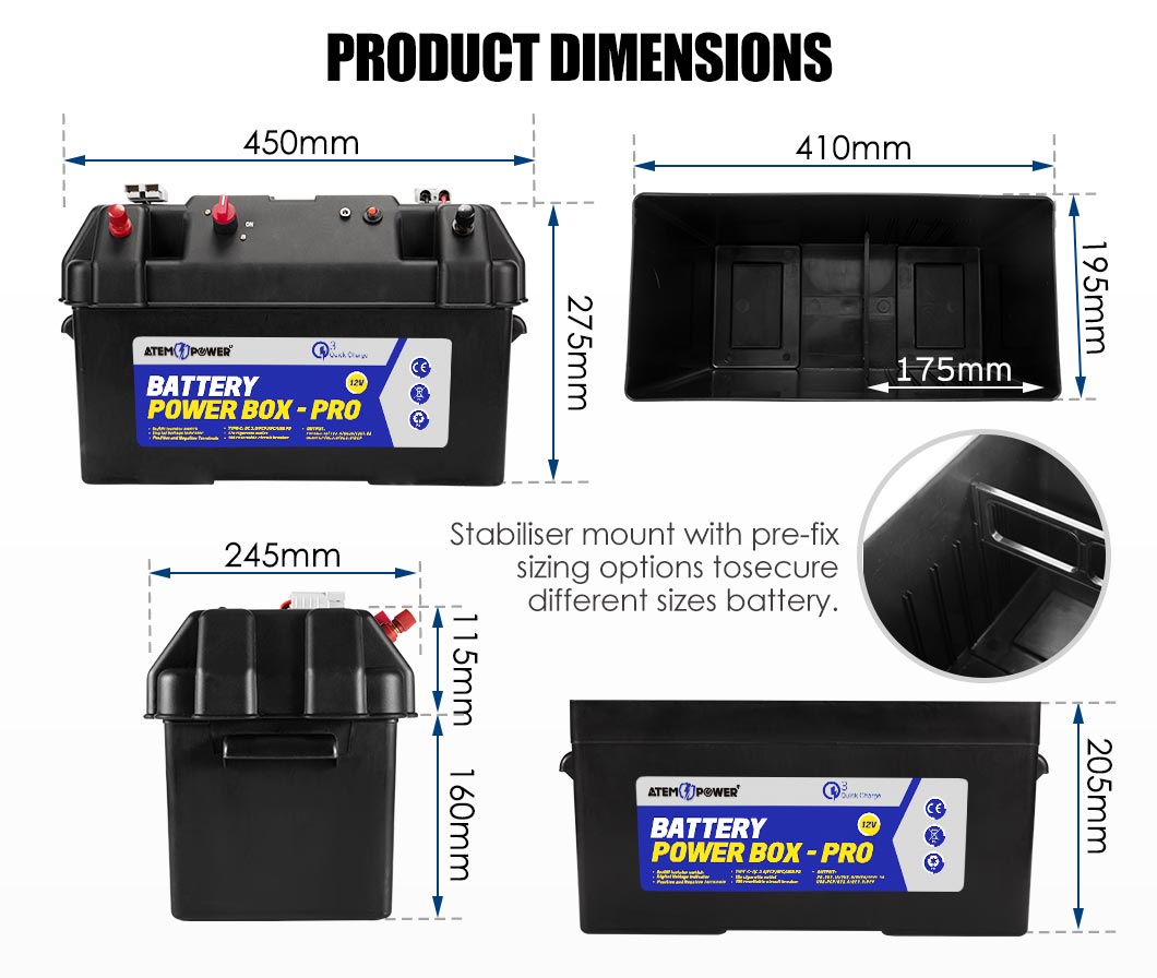 ATEM POWER Battery Box 12V Quick Charge Portable Deep Cycle AGM Large