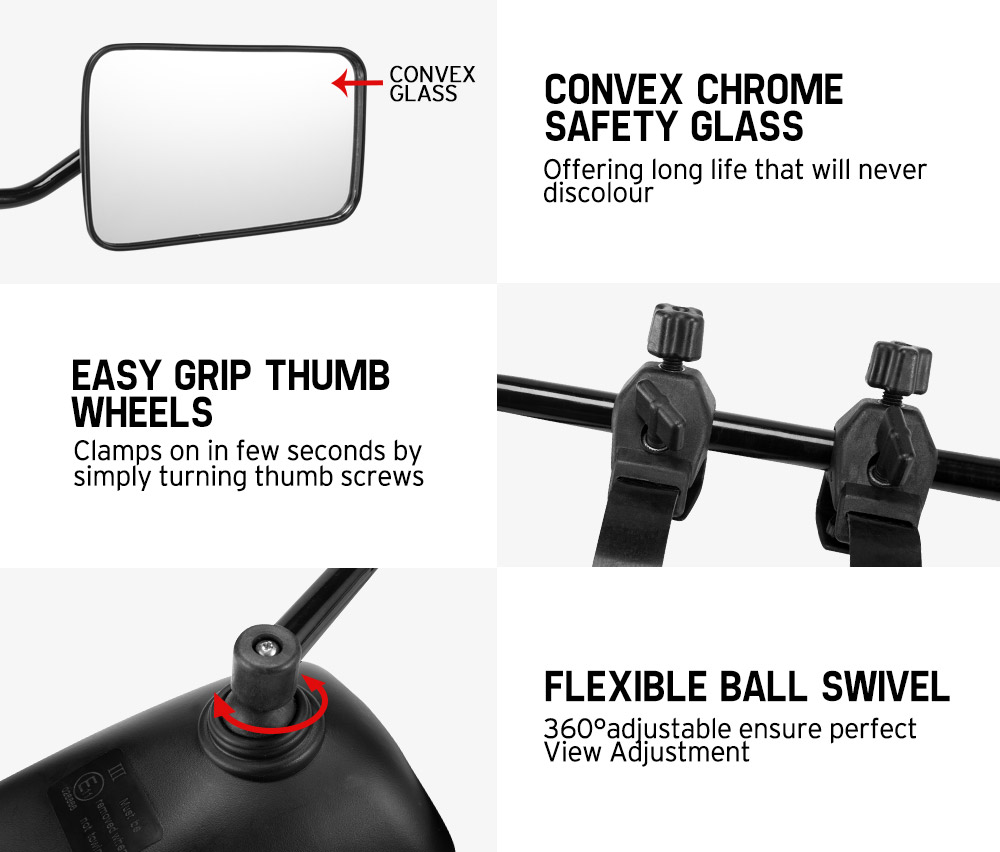 2x Towing Mirrors Heavy Duty Universal Fit Towing Caravan 4X4 Trailer