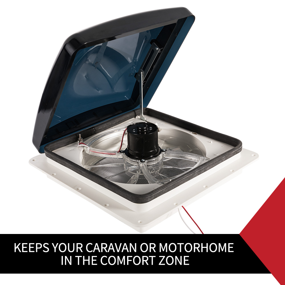 Caravan Rv Roof Hatch / Vent Fan 12V 3 Speed With Smoke Lid W/Fuse