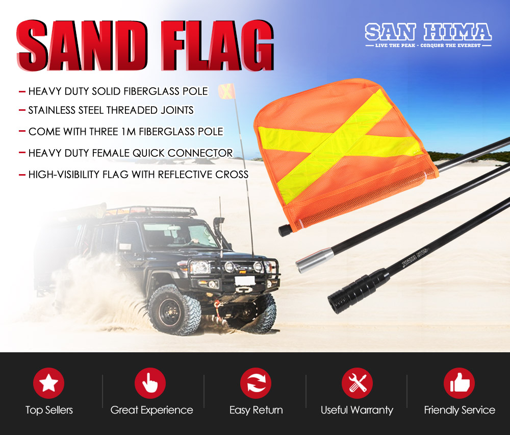 SAN HIMA 3x1M Recovery Sand Flag Safety Flag Quick Connector Base Simpson Desert 9356307003758