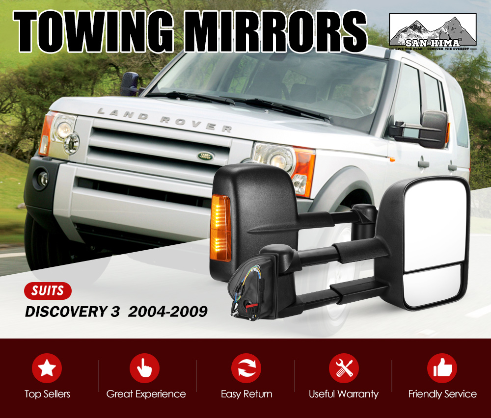 Pair Extendable Towing Mirrors fit LAND ROVER DISCOVERY 3 20042009 BLACK