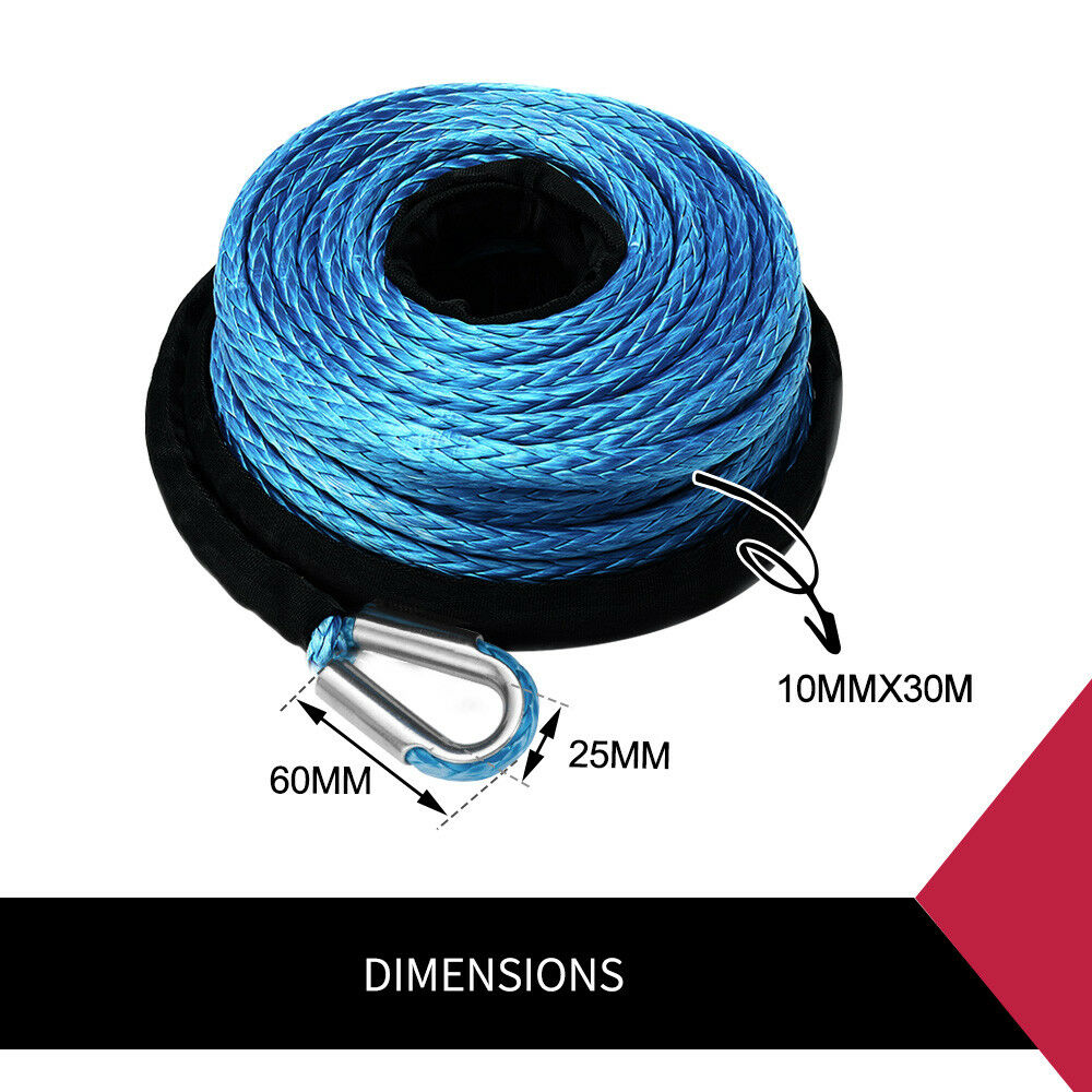 Winch Rope 10mm x 30m Synthetic Dyneema SK75 Tow Recovery Cable 4WD