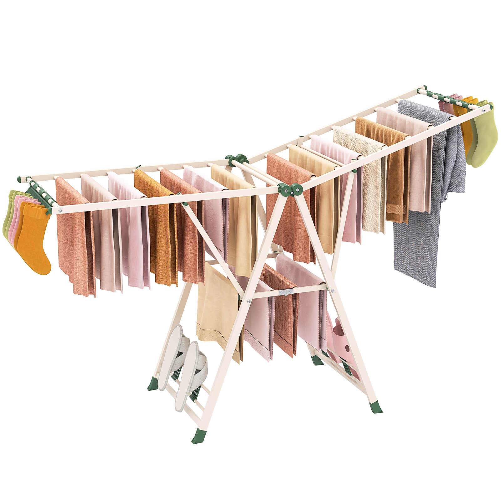 Foldable Metal Laundry Drying Rack w/Height Adjustable Wings, 20 Drying Rails