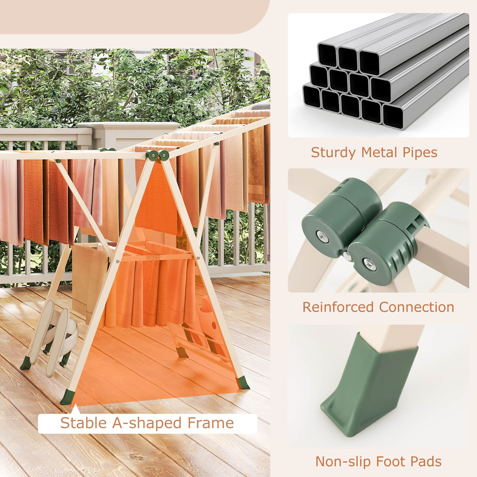 Foldable Metal Laundry Drying Rack w/Height Adjustable Wings, 20 Drying Rails