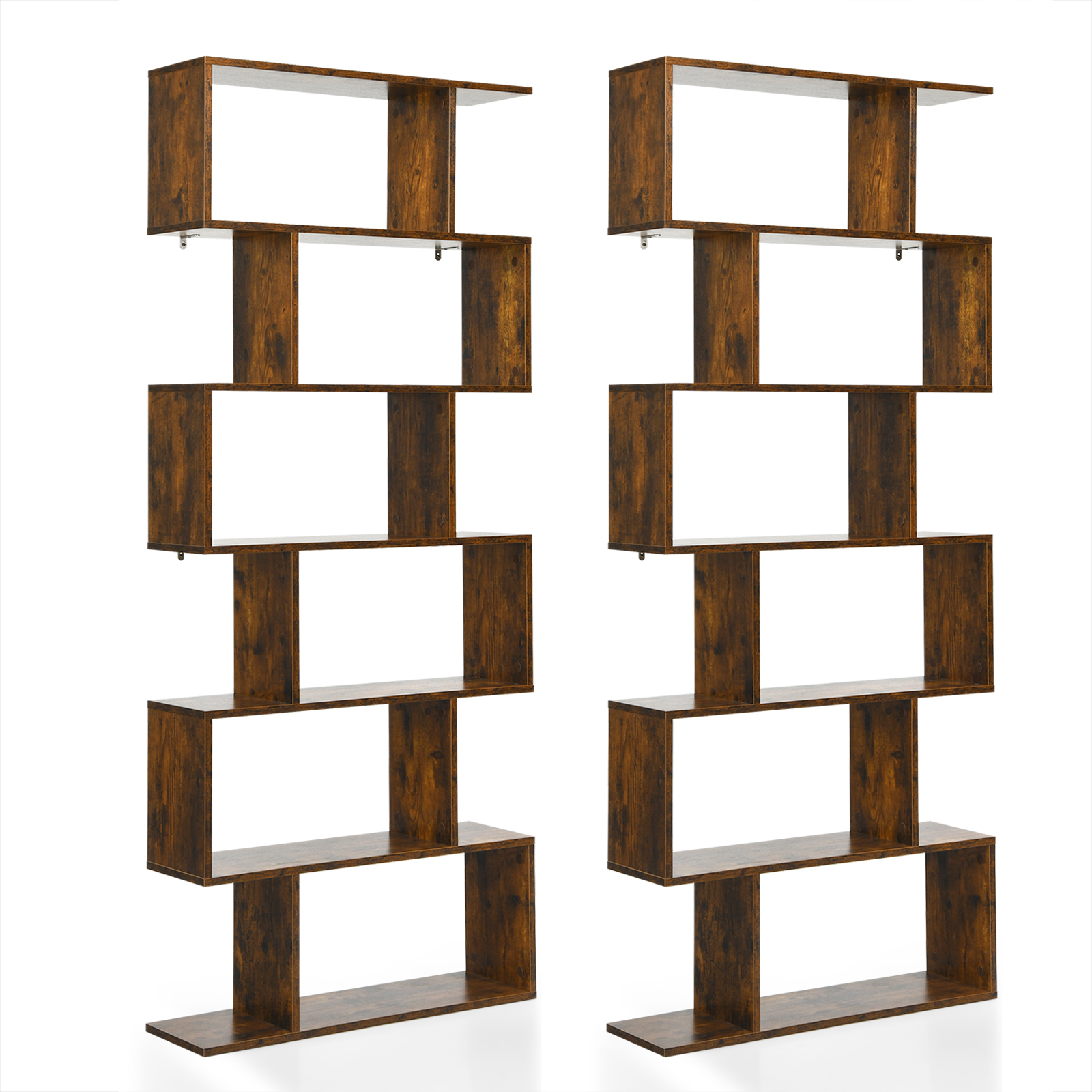 S-Shaped 2 PCS 6 Tier S-Shaped Bookshelf Storage Display Bookcase Z-Shelf Coffee - Bild 1 von 7