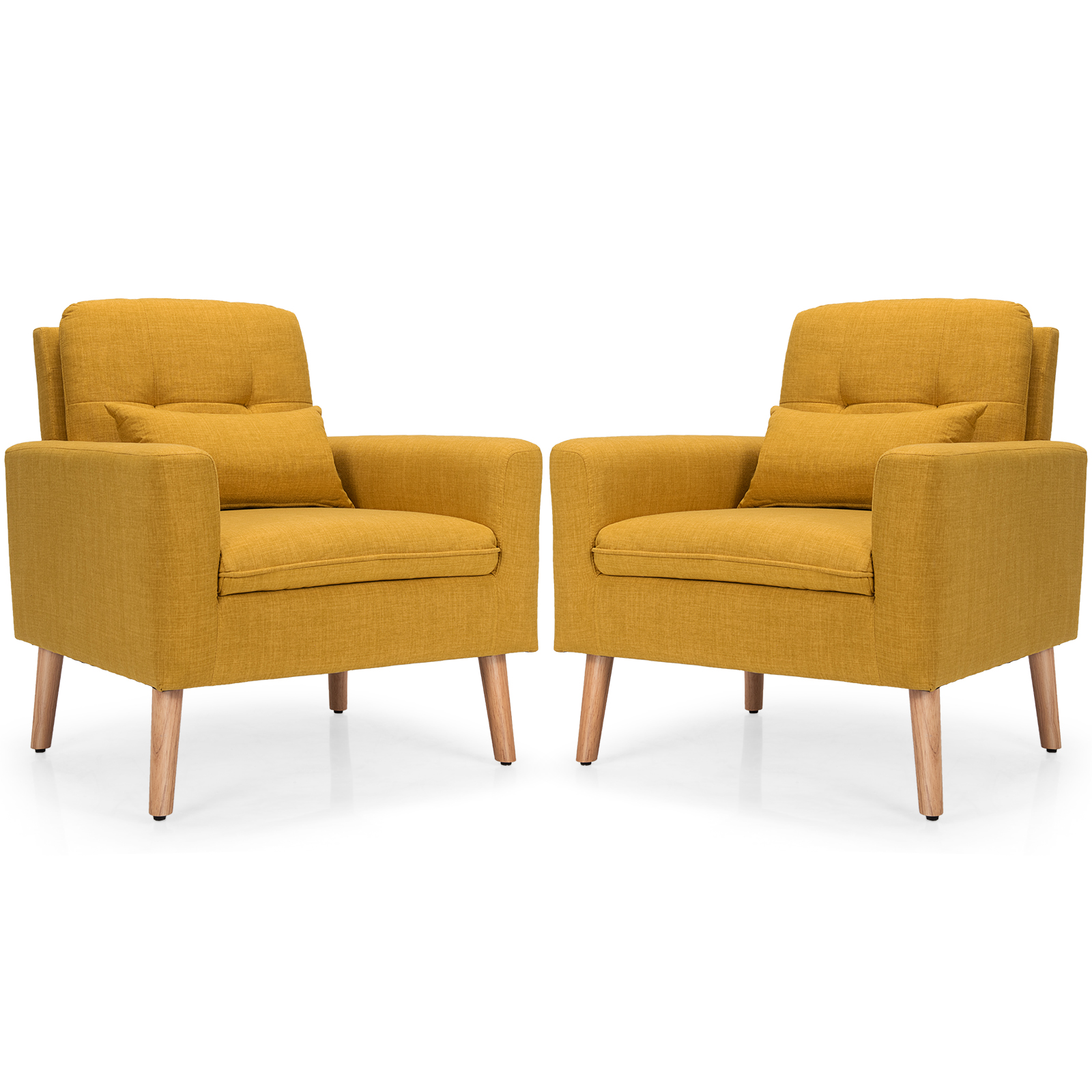 Costway Set of 2 Accent Chairs Upholstered Linen Armchairs w/Waist