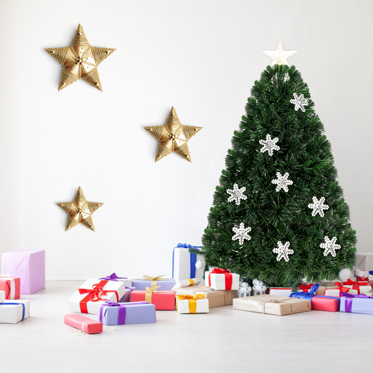 3 Fuß Pre-Lit Glasfaser Künstlicher Weihnachtsbaum mit Mehrfarbigen Lichtern Schneeflocken - Bild 8 von 9