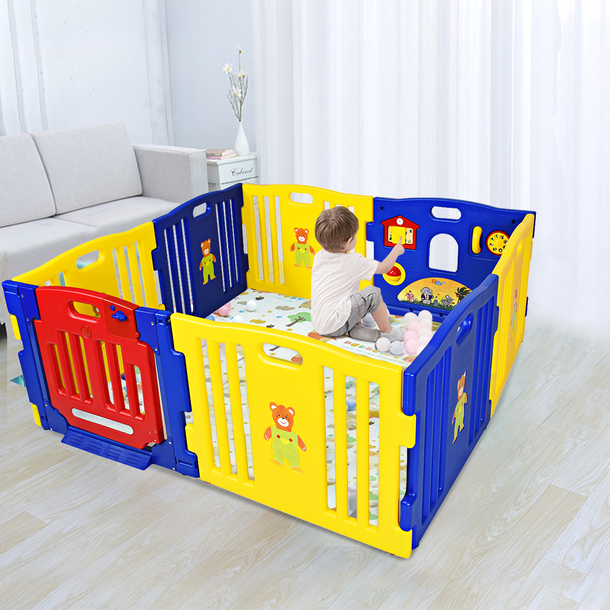 BABY PLAYPEN SAFETY Play Yard Fence Activity Centre Kids 8 Panel with