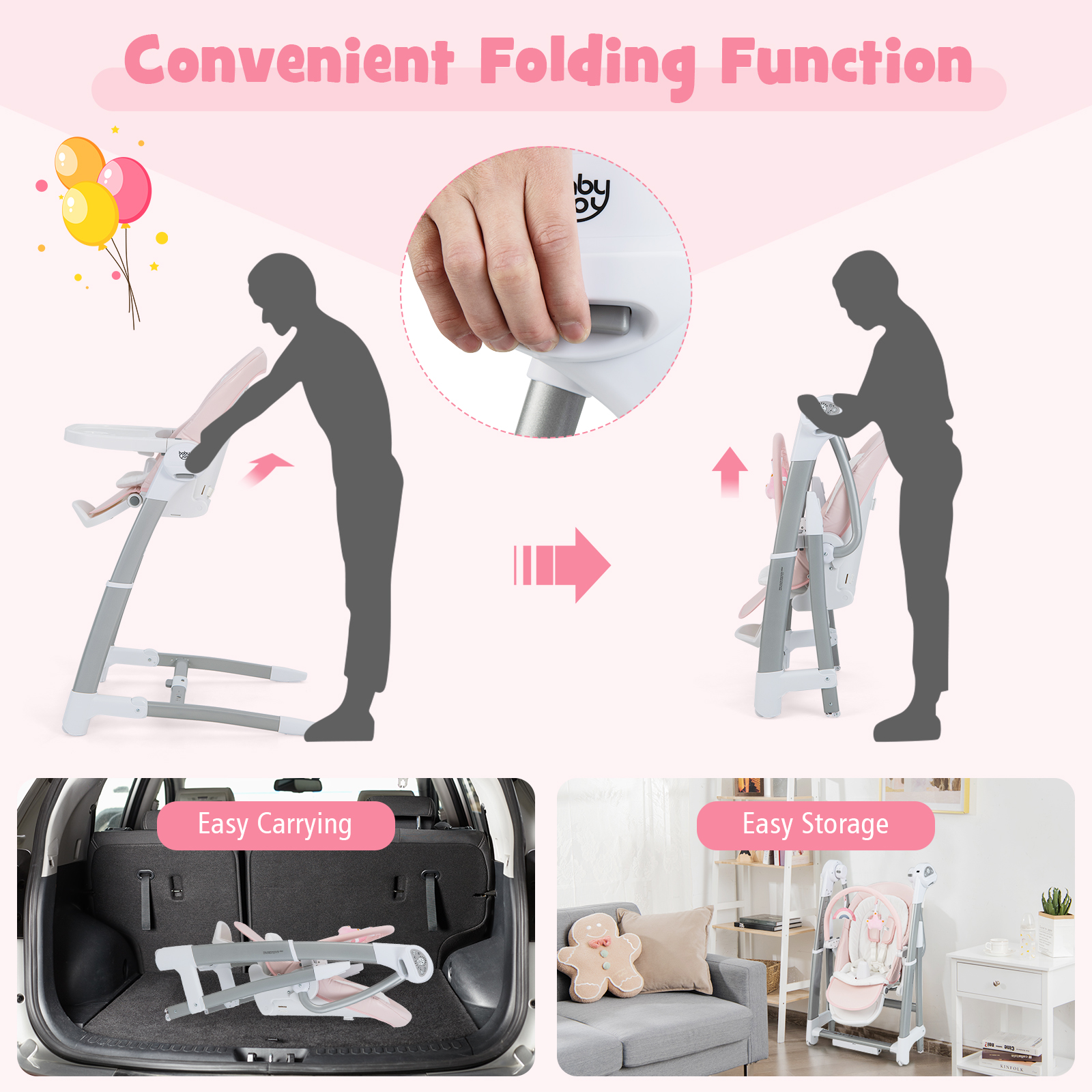 Silla alta para bebé 3 en 1 con velocidad de oscilación de 8 niveles y temporizador de 3 niveles - Imagen 11 de 14