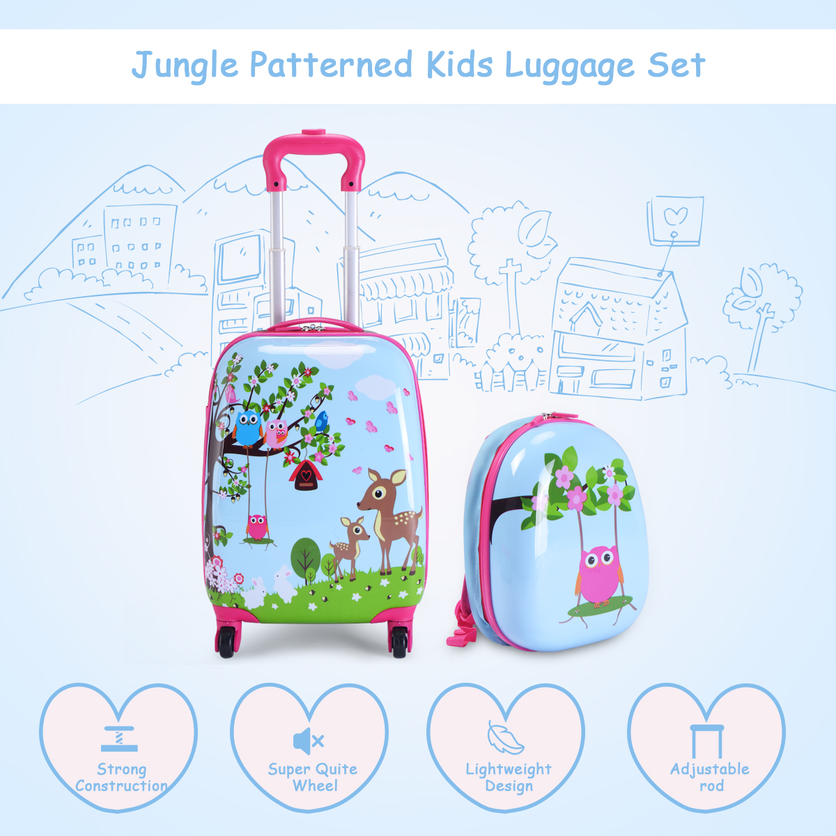 2PCS Kids Luggage Set 16" Suitcase+13" Backpack Travel Carry On Bag Child Gift - Picture 20 of 30
