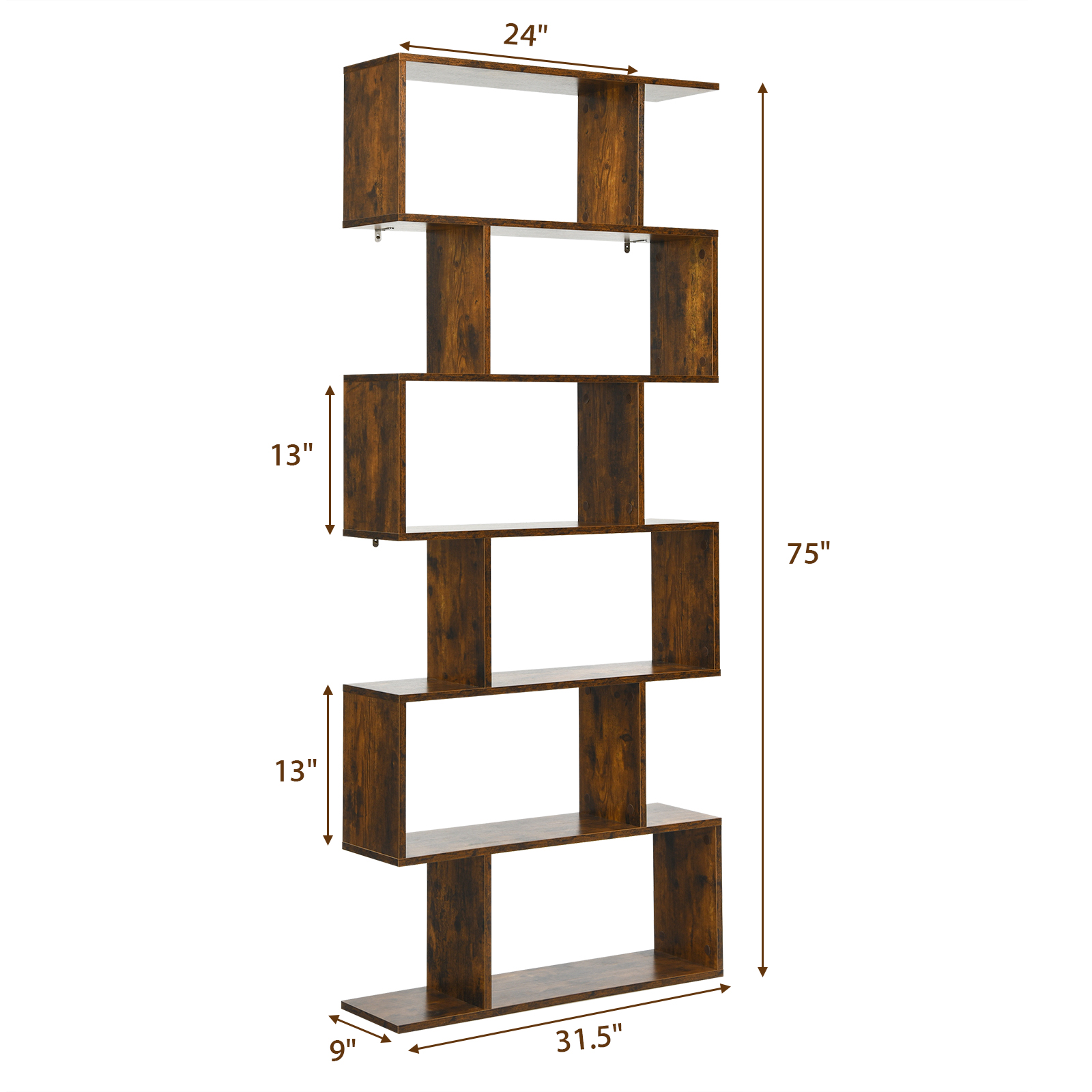S-Shaped 2 PCS 6 Tier S-Shaped Bookshelf Storage Display Bookcase Z-Shelf Coffee - Bild 2 von 7