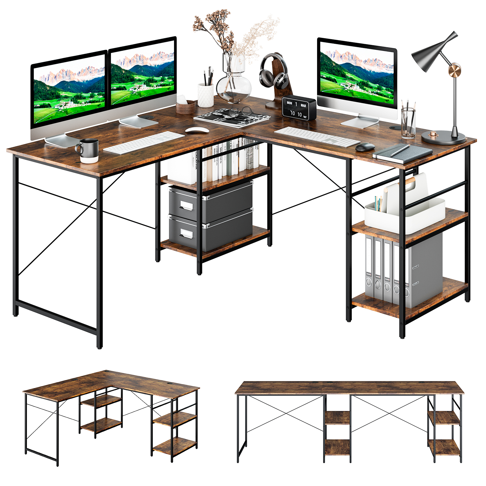 Giantex Computer Desk Convertible L-shaped Study Writing Table Metal Frame 151CM - Picture 32 of 42