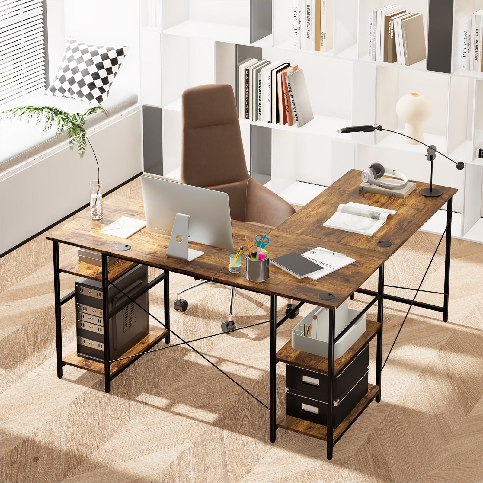 Giantex Computer Desk Convertible L-shaped Study Writing Table Metal Frame 151CM - Picture 40 of 42