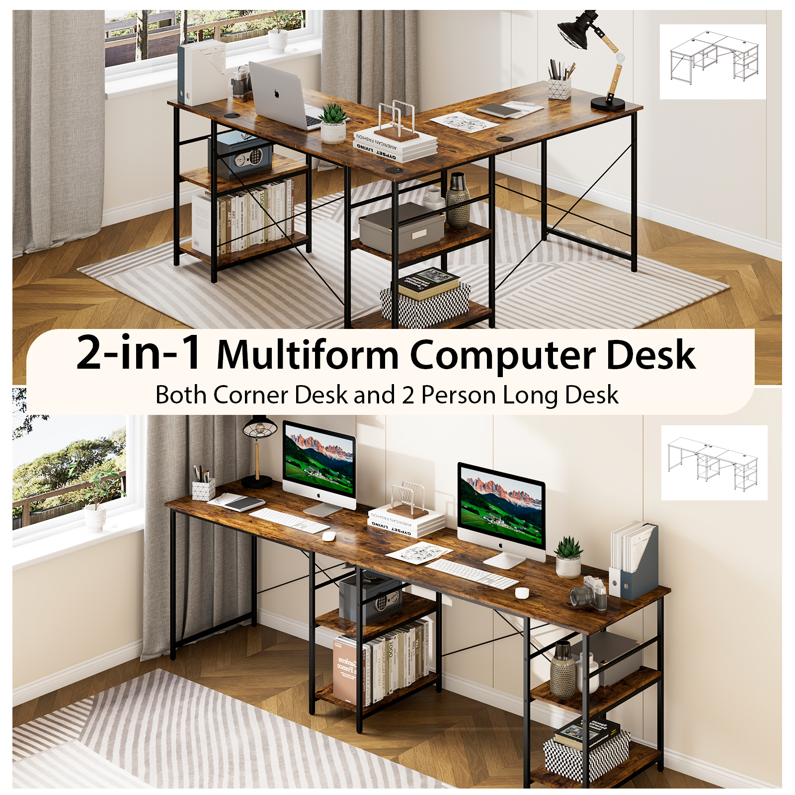 Giantex Computer Desk Convertible L-shaped Study Writing Table Metal Frame 151CM - Picture 34 of 42