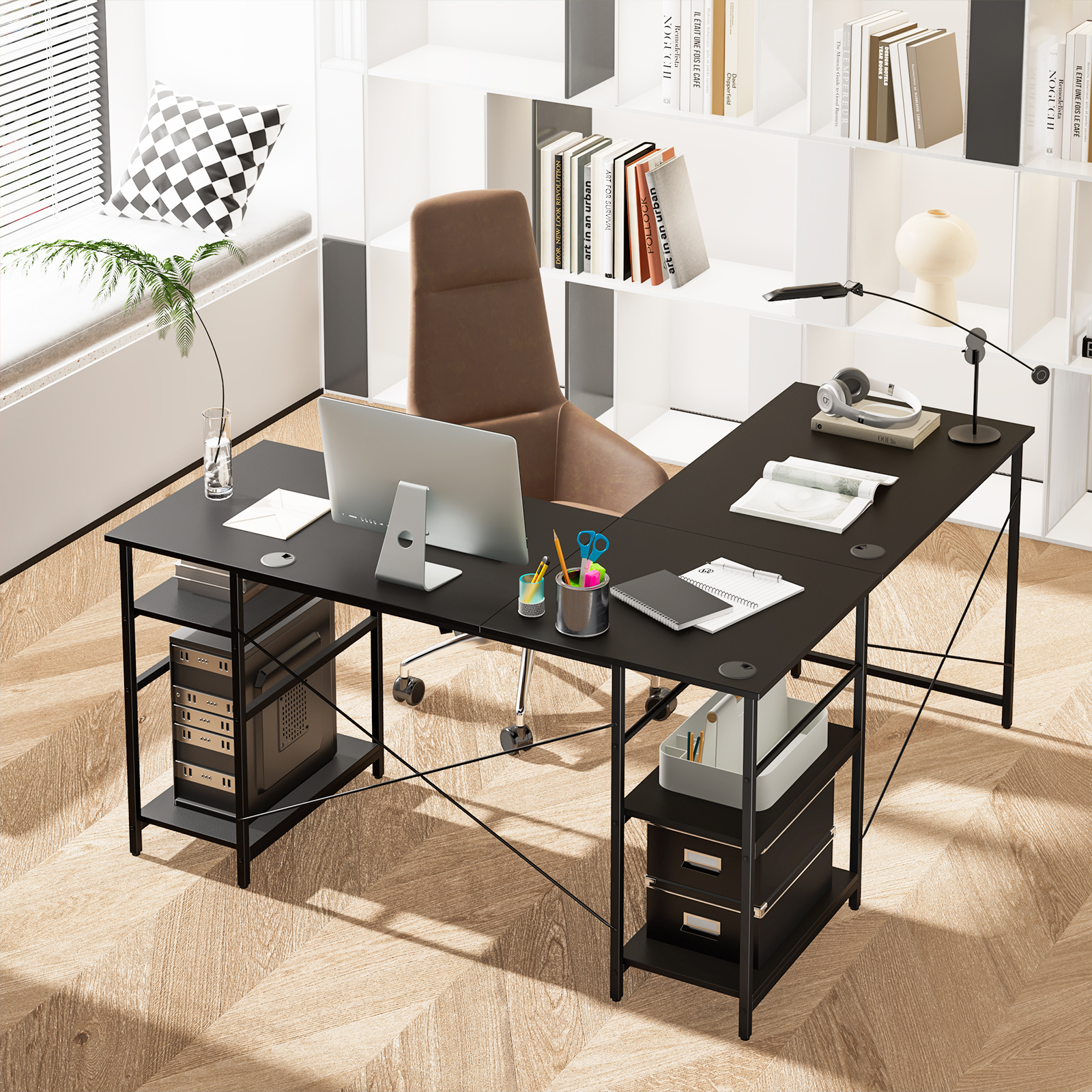 Giantex Computer Desk Convertible L-shaped Study Writing Table Metal Frame 151CM - Picture 11 of 42