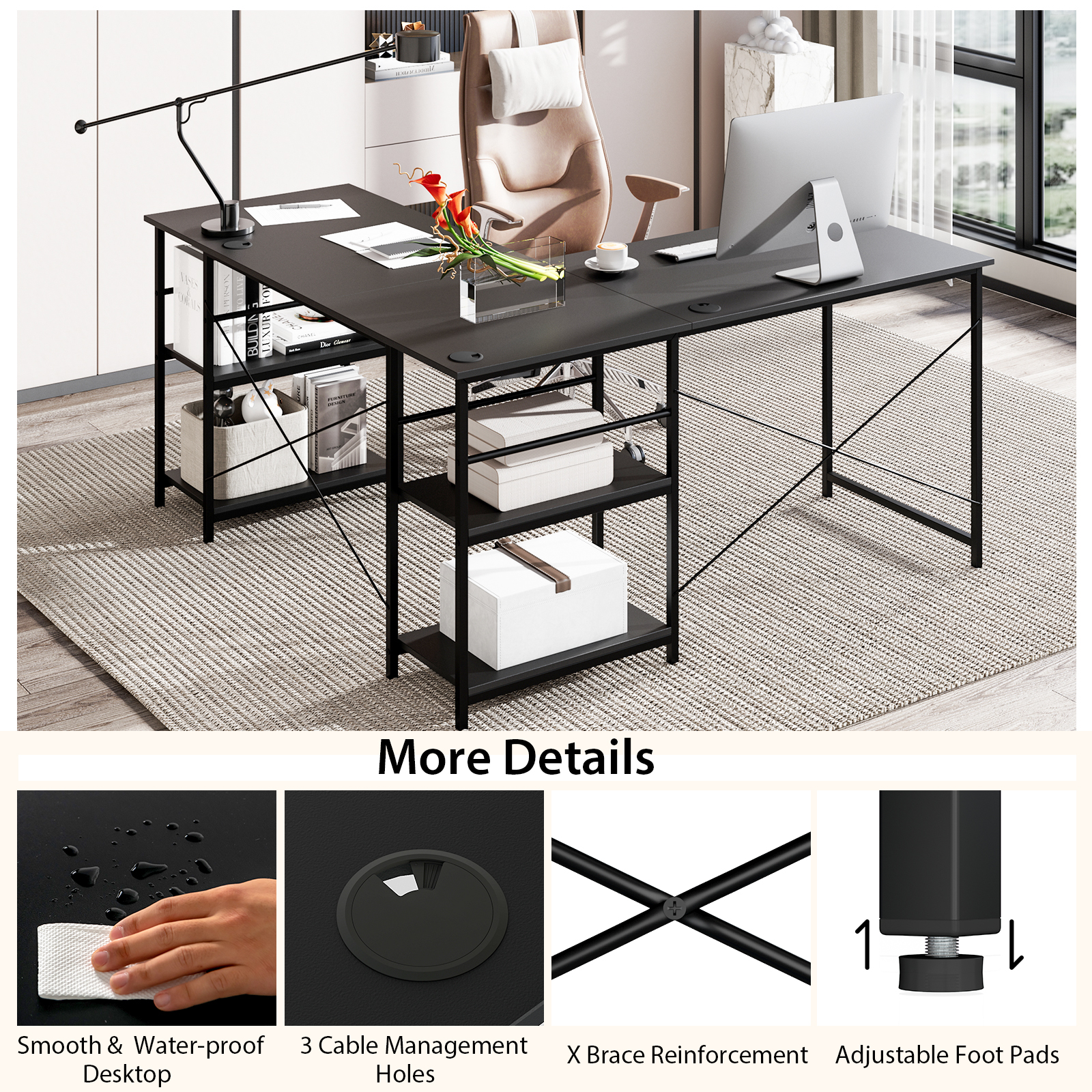 Giantex Computer Desk Convertible L-shaped Study Writing Table Metal Frame 151CM - Picture 8 of 42