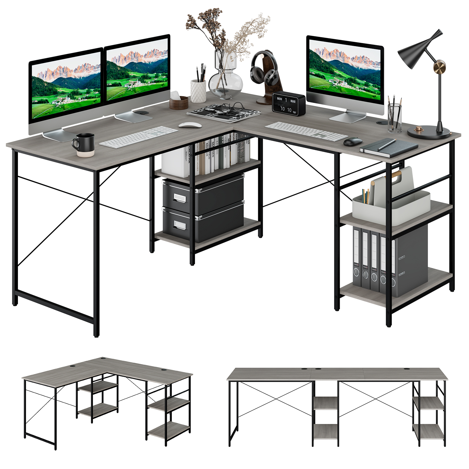 Giantex Computer Desk Convertible L-shaped Study Writing Table Metal Frame 151CM - Picture 14 of 42