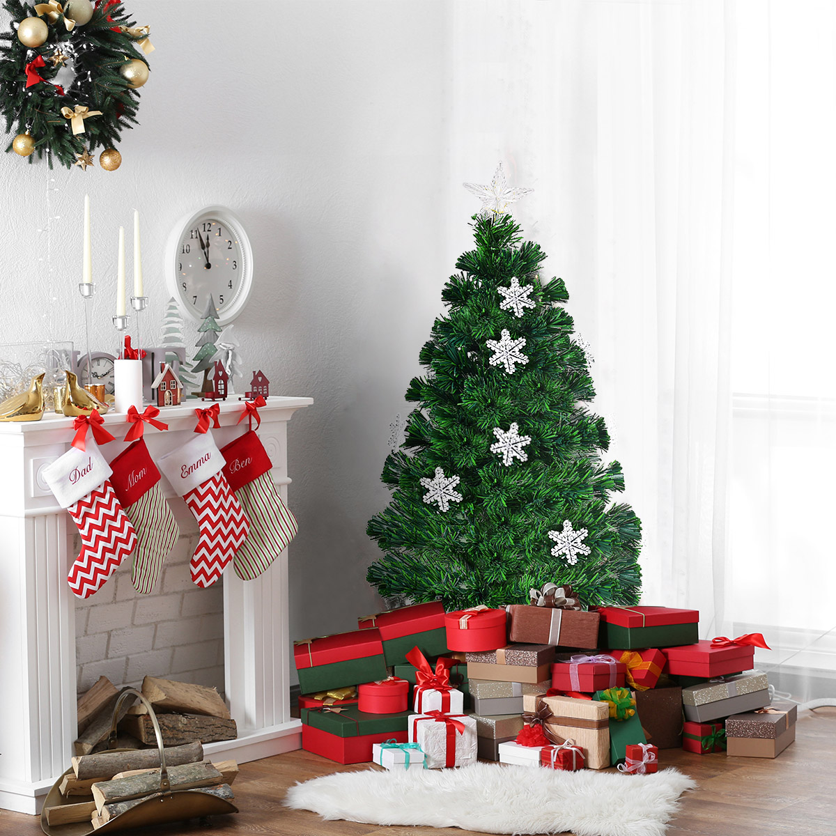 3 Fuß Pre-Lit Glasfaser Künstlicher Weihnachtsbaum mit Mehrfarbigen Lichtern Schneeflocken - Bild 7 von 9