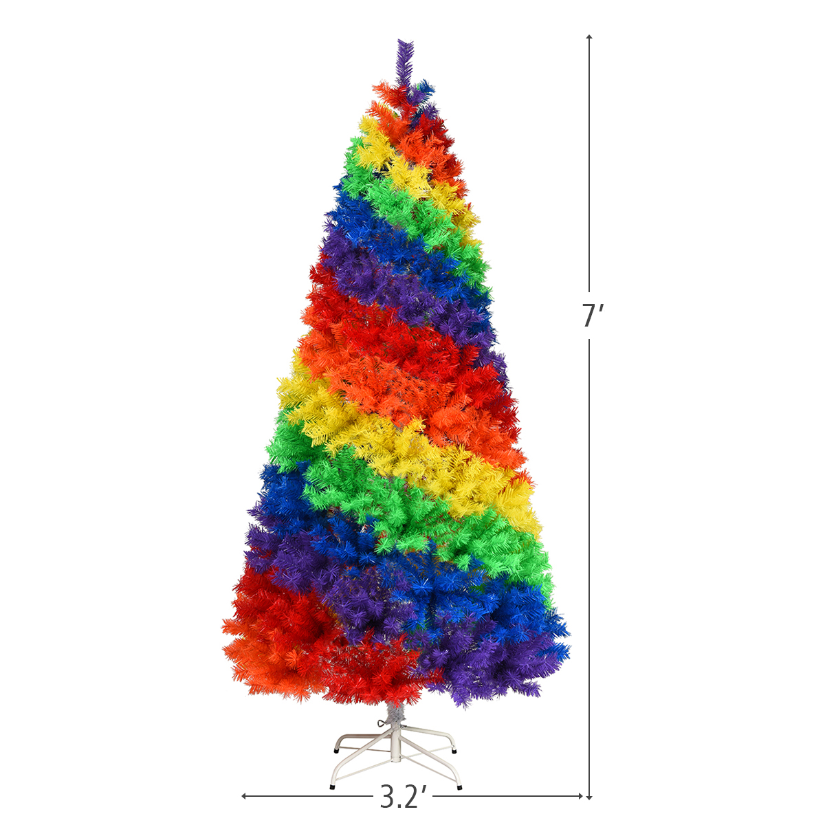 Costway+7ft+Artificial+Hinged+Colorful+Rainbow+Full+Fir+Christmas+Tree
