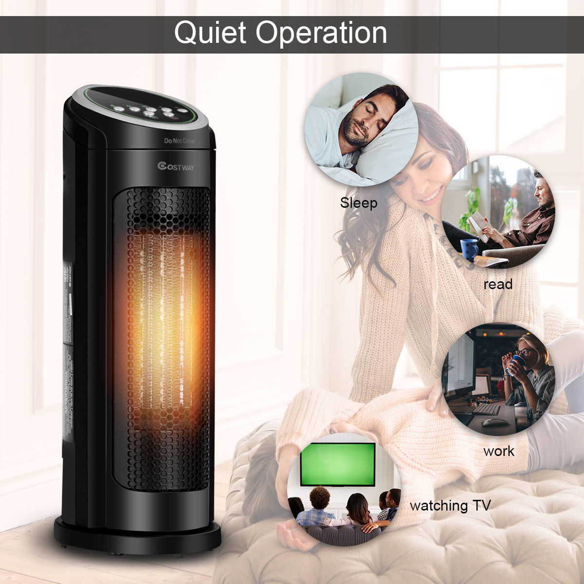 Portable Oscillating PTC Ceramic Space Heater 1500W LED 12H Timer Remote Control - Bild 8 von 12