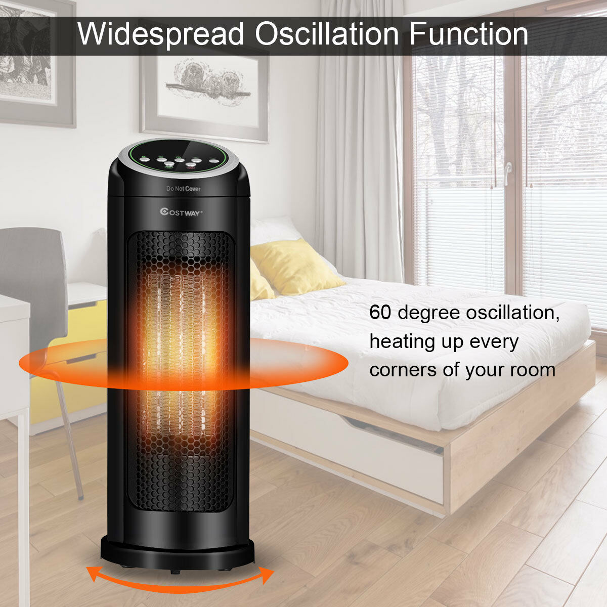 Portable Oscillating PTC Ceramic Space Heater 1500W LED 12H Timer Remote Control - Bild 7 von 12