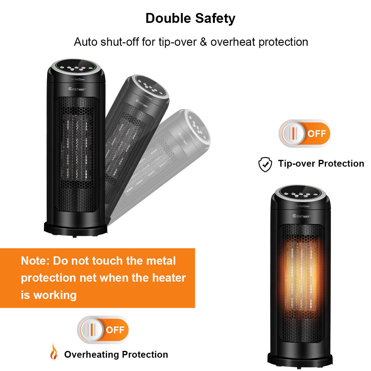 Portable Oscillating PTC Ceramic Space Heater 1500W LED 12H Timer Remote Control - Bild 9 von 12