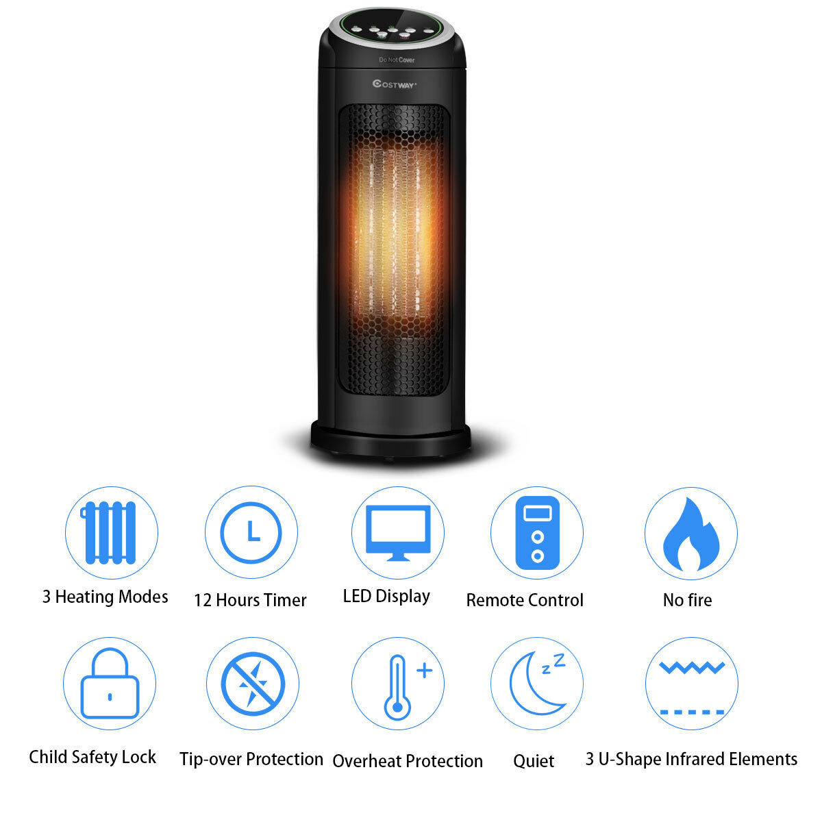 Portable Oscillating PTC Ceramic Space Heater 1500W LED 12H Timer Remote Control - Bild 5 von 12