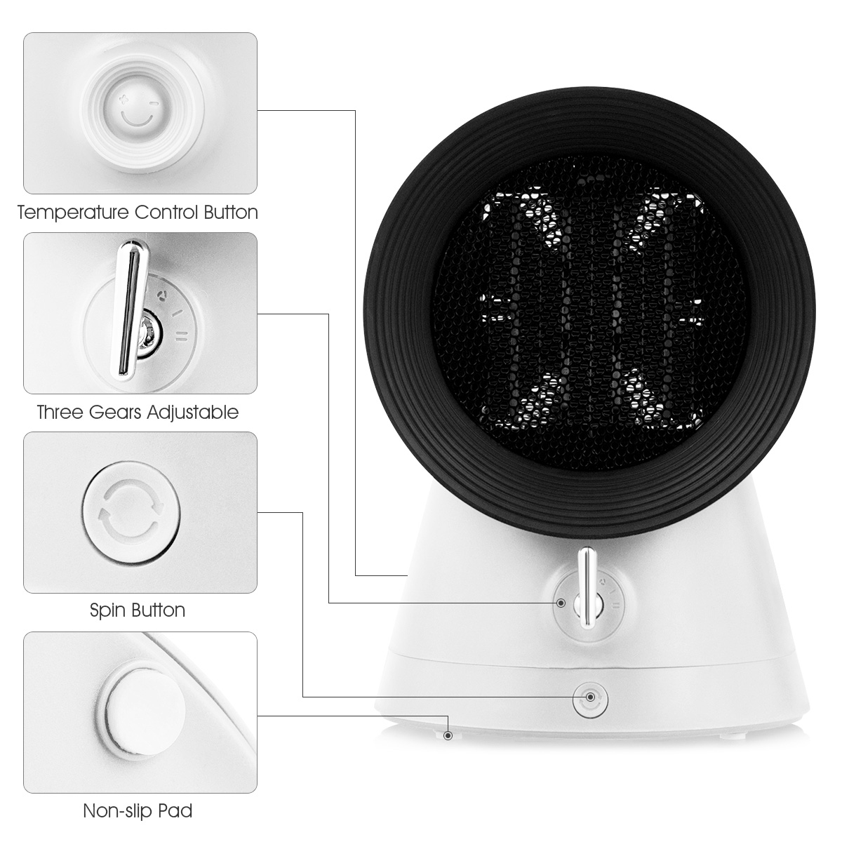 1500W Portable PTC Ceramic Space Heater Mini Electric Desk Top Heating Fan White - Bild 5 von 6