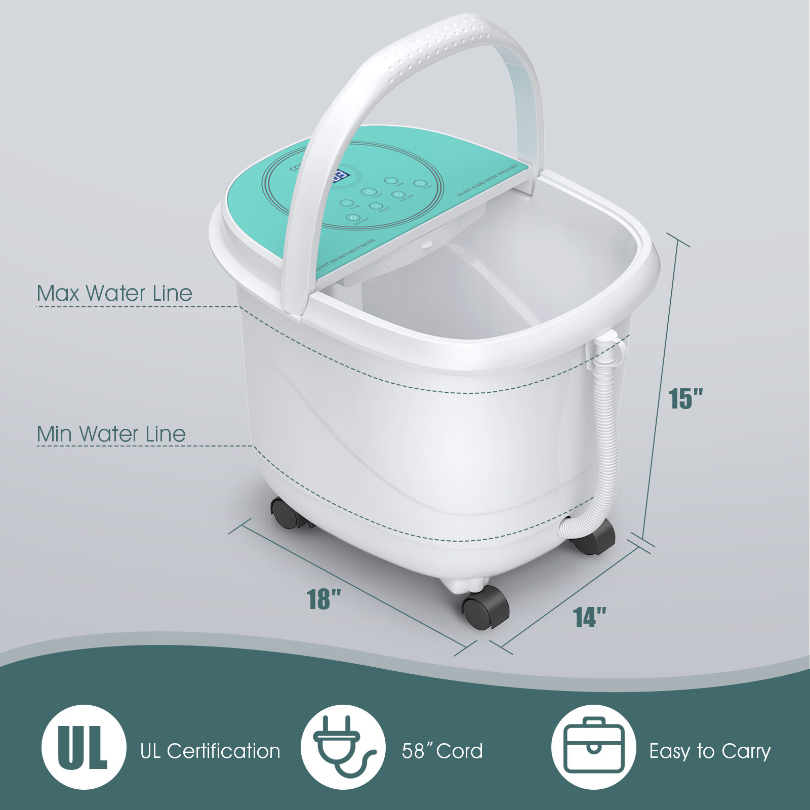 Masajeador de baño Costway Foot Spa con ducha de 2 ángulos y rodillos motorizados verde - Imagen 11 de 12