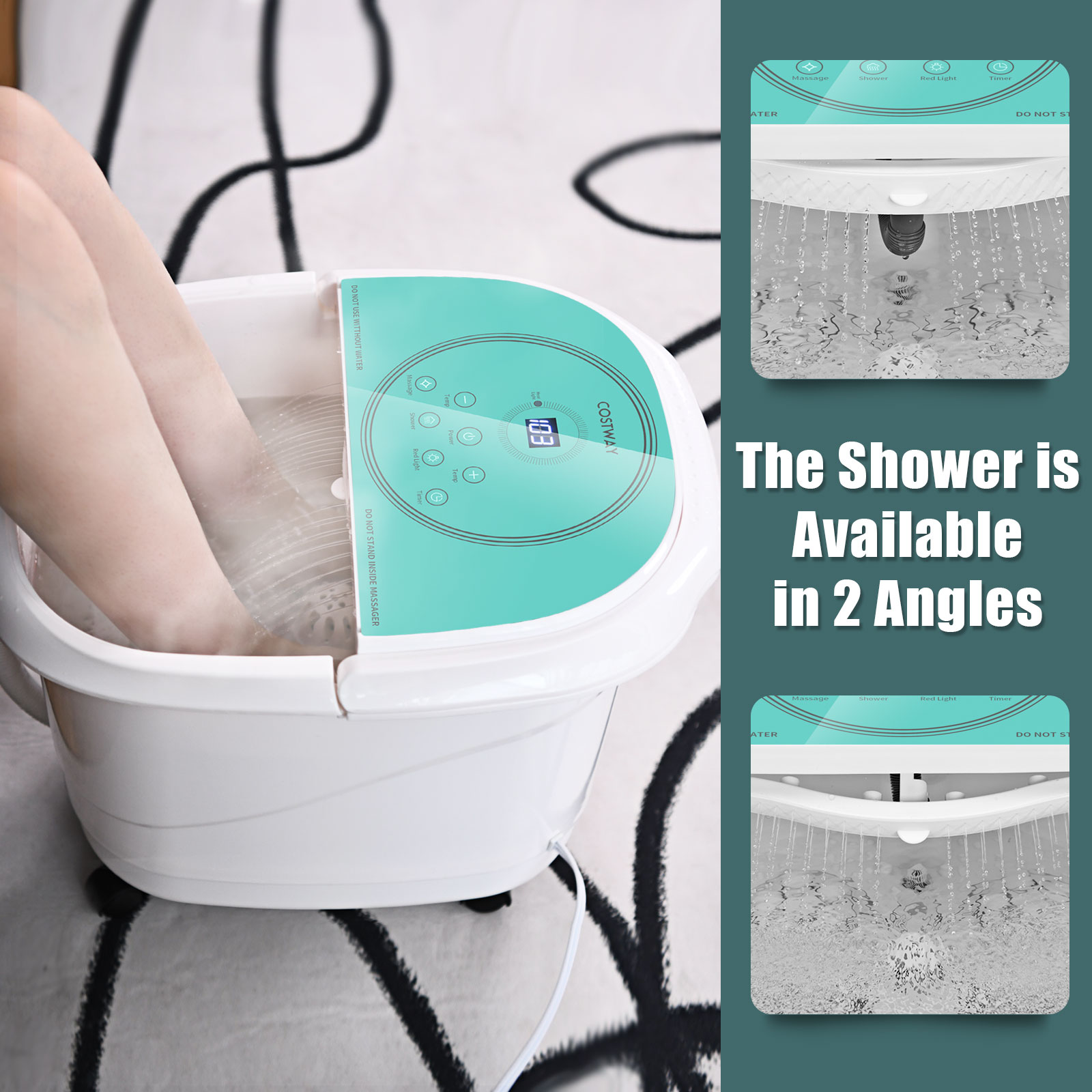 Masajeador de baño Costway Foot Spa con ducha de 2 ángulos y rodillos motorizados verde - Imagen 8 de 12