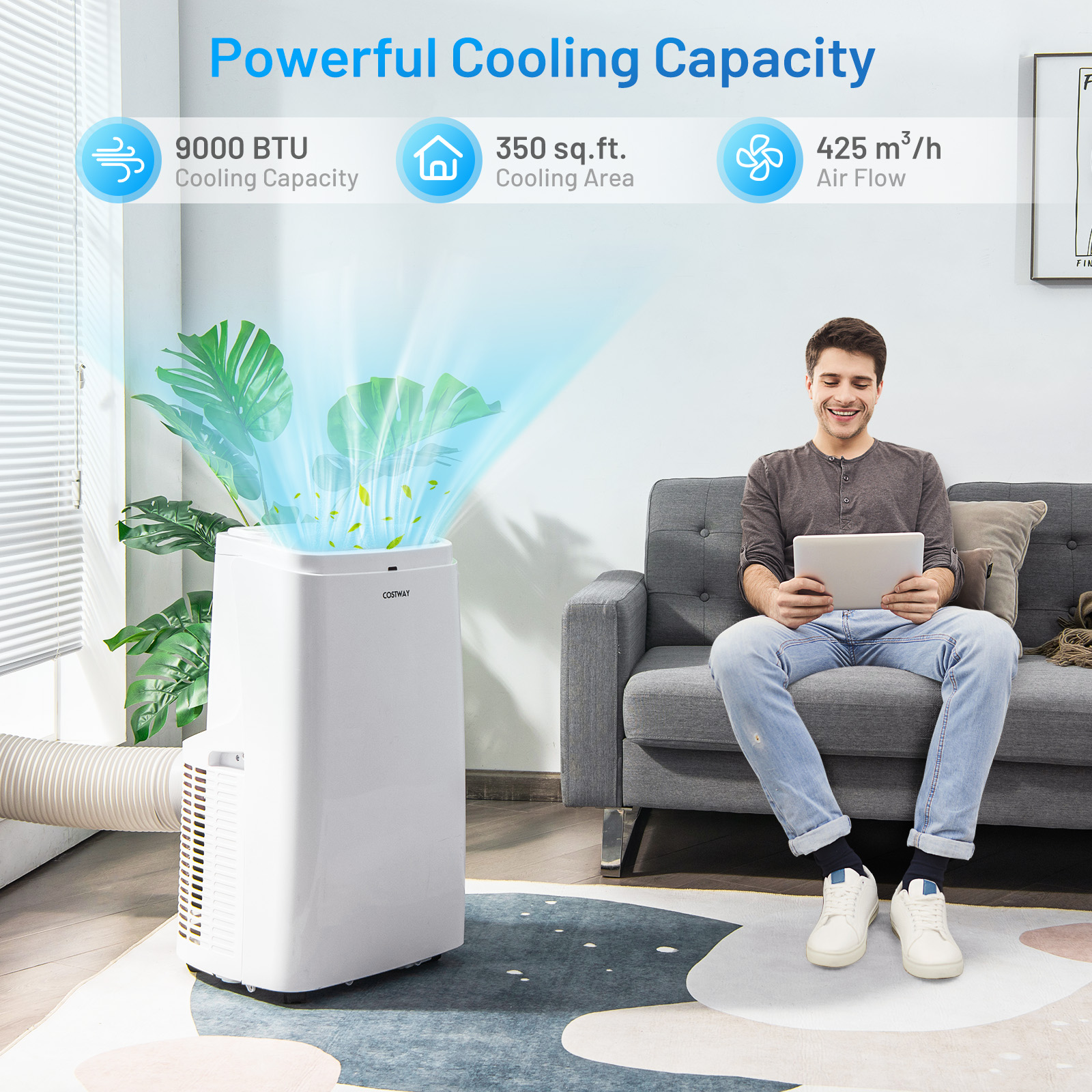 Portable Air Conditioner 9000BTU 3-in-1 Air Cooler Fan Dehumidifier w/ Remote - Picture 4 of 8