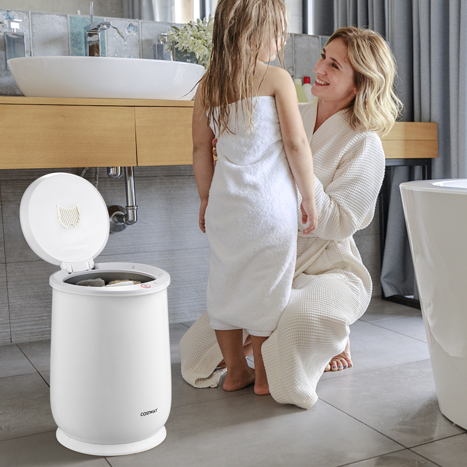 Costway 21L One-Button Control Towel Warmer w/ Auto Shut Off Pattern White