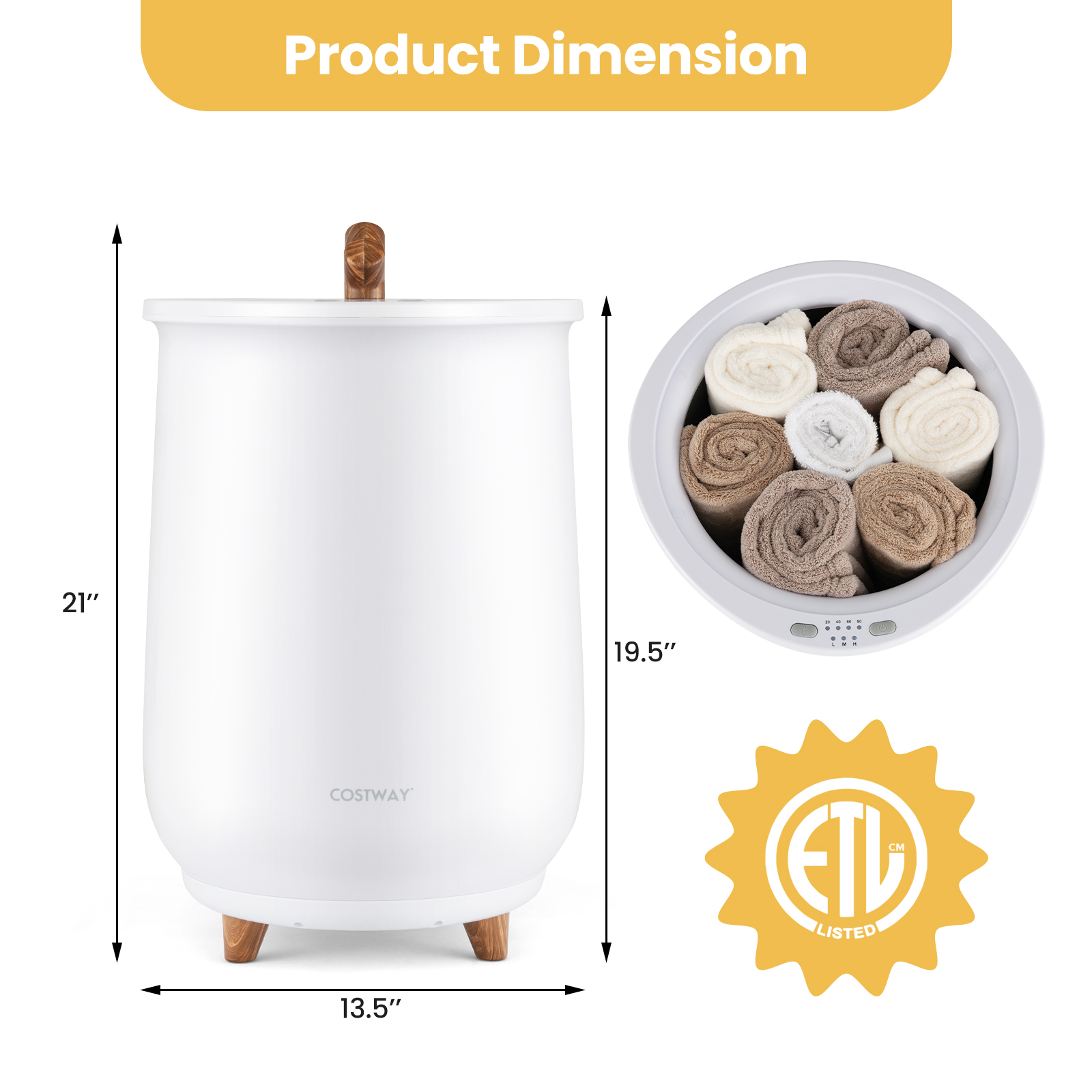 23L Bathroom Towel Warmer Bucket 4 Timer w/ Fragrance Holder & 3-Level Heating - 第 8/12 張圖片
