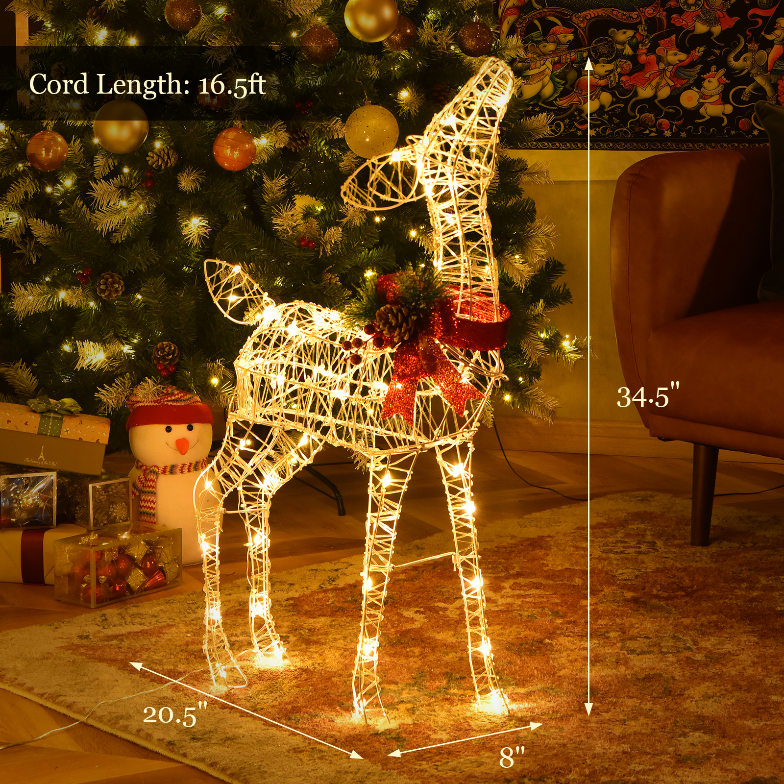 Pre-iluminado Navidad Vacaciones Reno Pequeño Patio Reno Decoración con 50 LED - Imagen 2 de 6