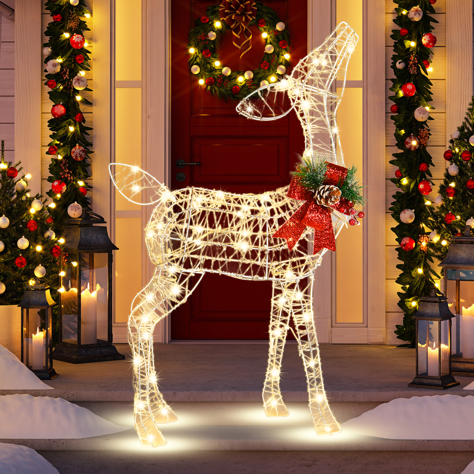 Pre-iluminado Navidad Vacaciones Reno Pequeño Patio Reno Decoración con 50 LED - Imagen 3 de 6