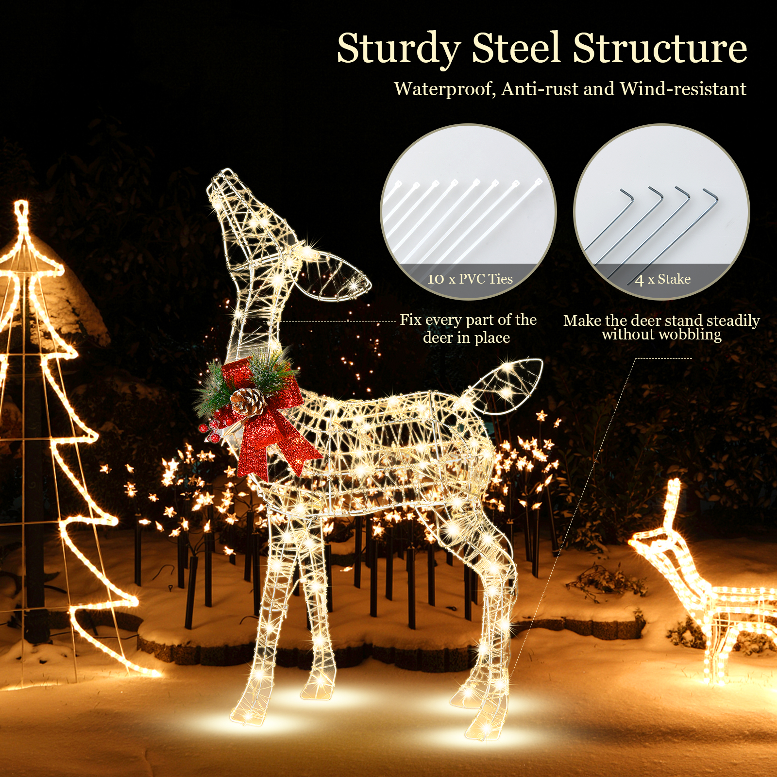 Pre-iluminado Navidad Vacaciones Reno Pequeño Patio Reno Decoración con 50 LED - Imagen 4 de 6