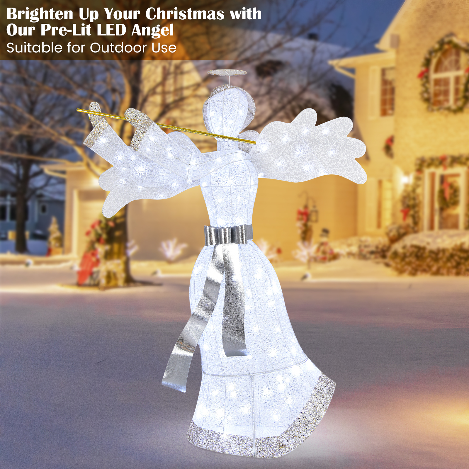 Artificial Christmas Decor Pre-Lit Angel Christmas Decoration w/ 100 LED Lights - Picture 3 of 8