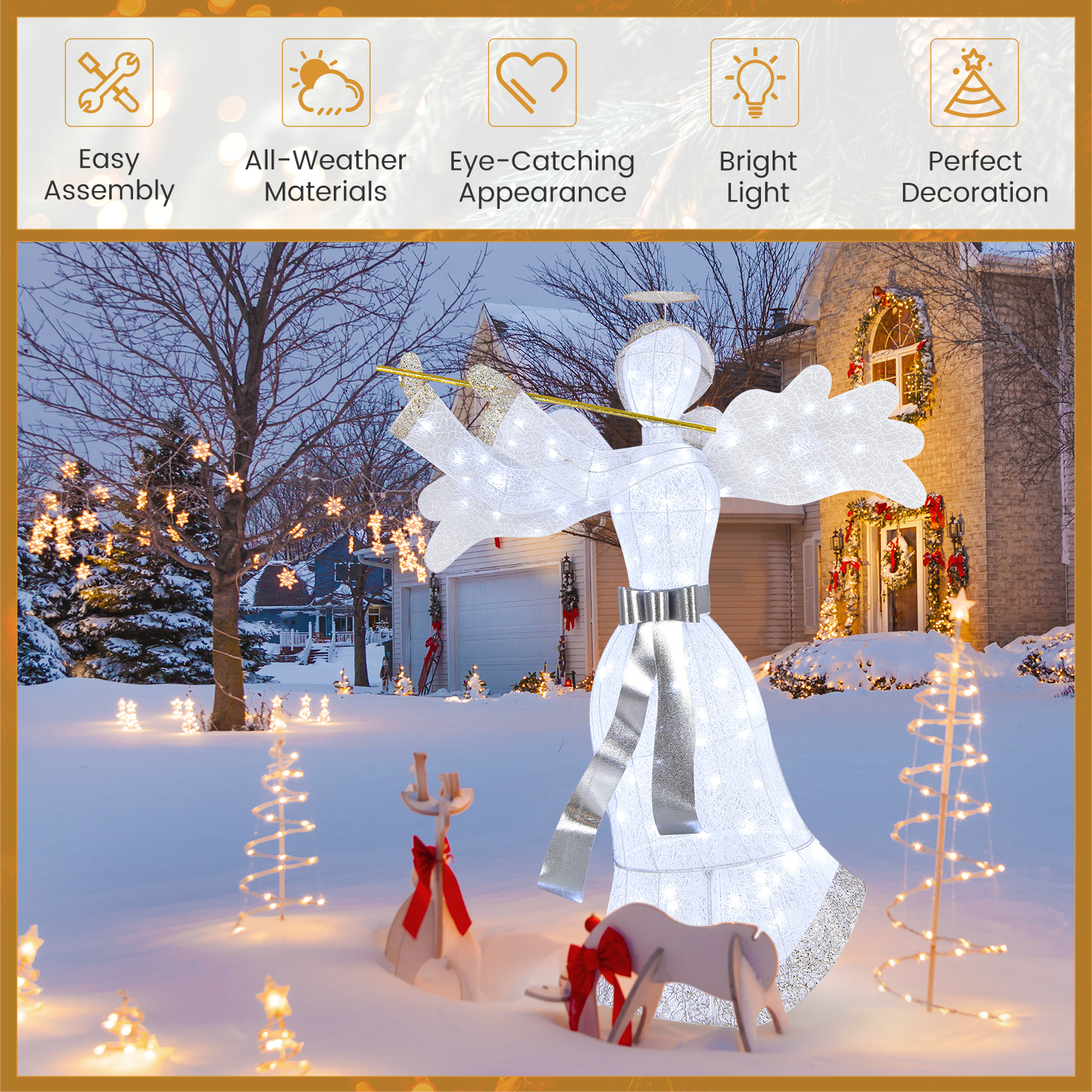 Artificial Christmas Decor Pre-Lit Angel Christmas Decoration w/ 100 LED Lights - Picture 5 of 8