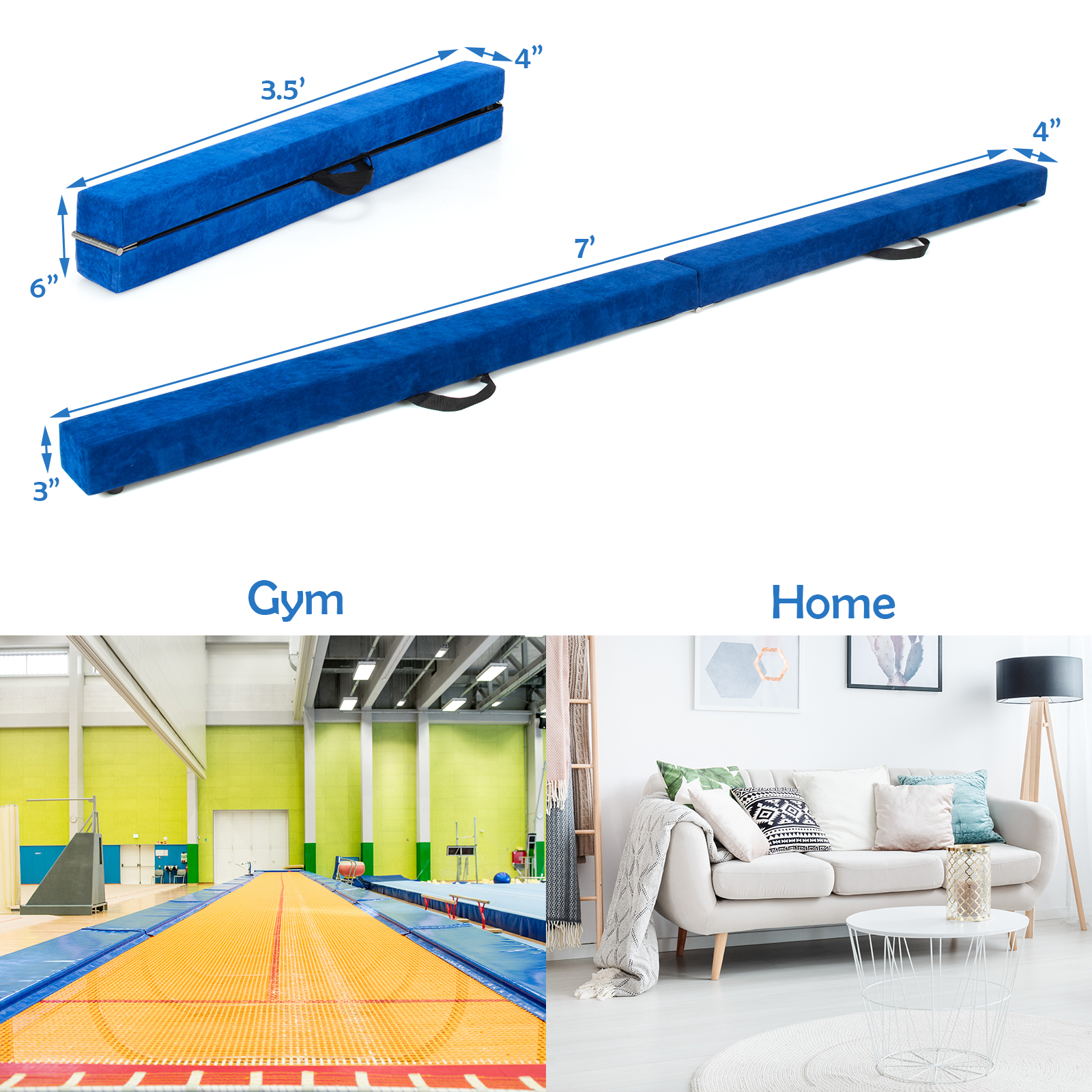 7FT Folding Gymnastic Beam Portable Floor Balance Beam w/Handles for Gymnasts