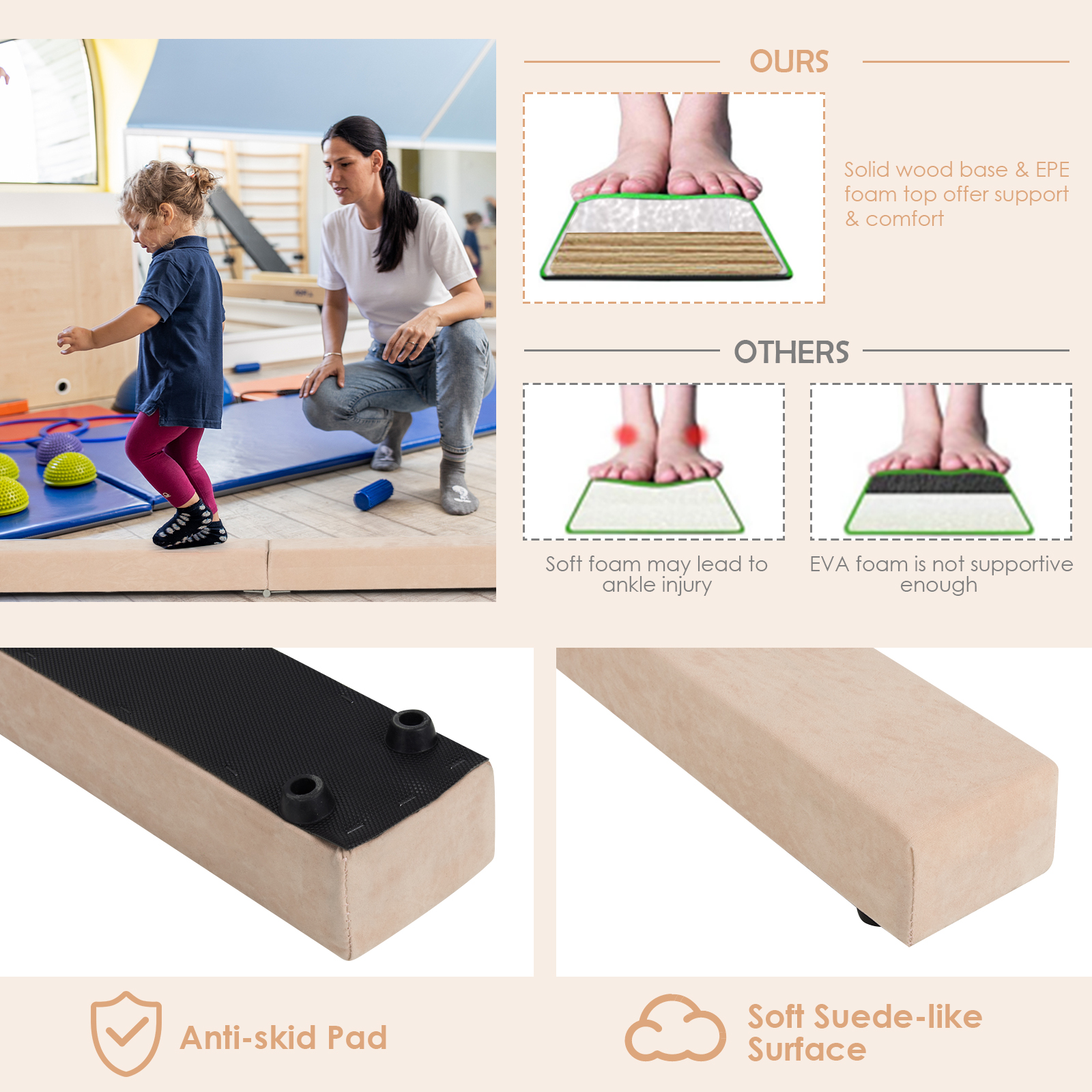 Folding 7' Gymnastic Beam Portable Floor Balance Beam w/Handles for Gymnasts - Picture 18 of 32