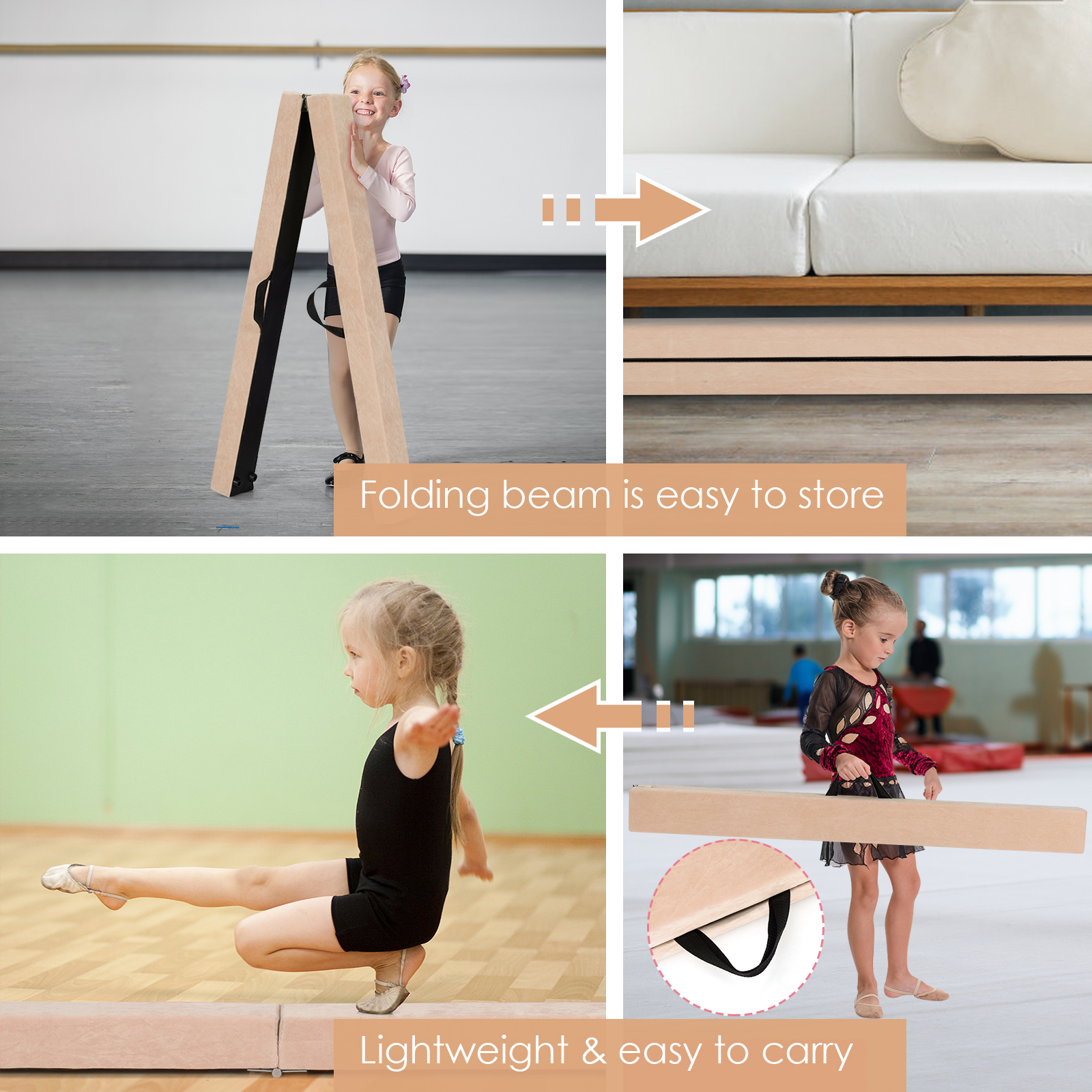 Folding 7' Gymnastic Beam Portable Floor Balance Beam w/Handles for Gymnasts - Picture 24 of 32