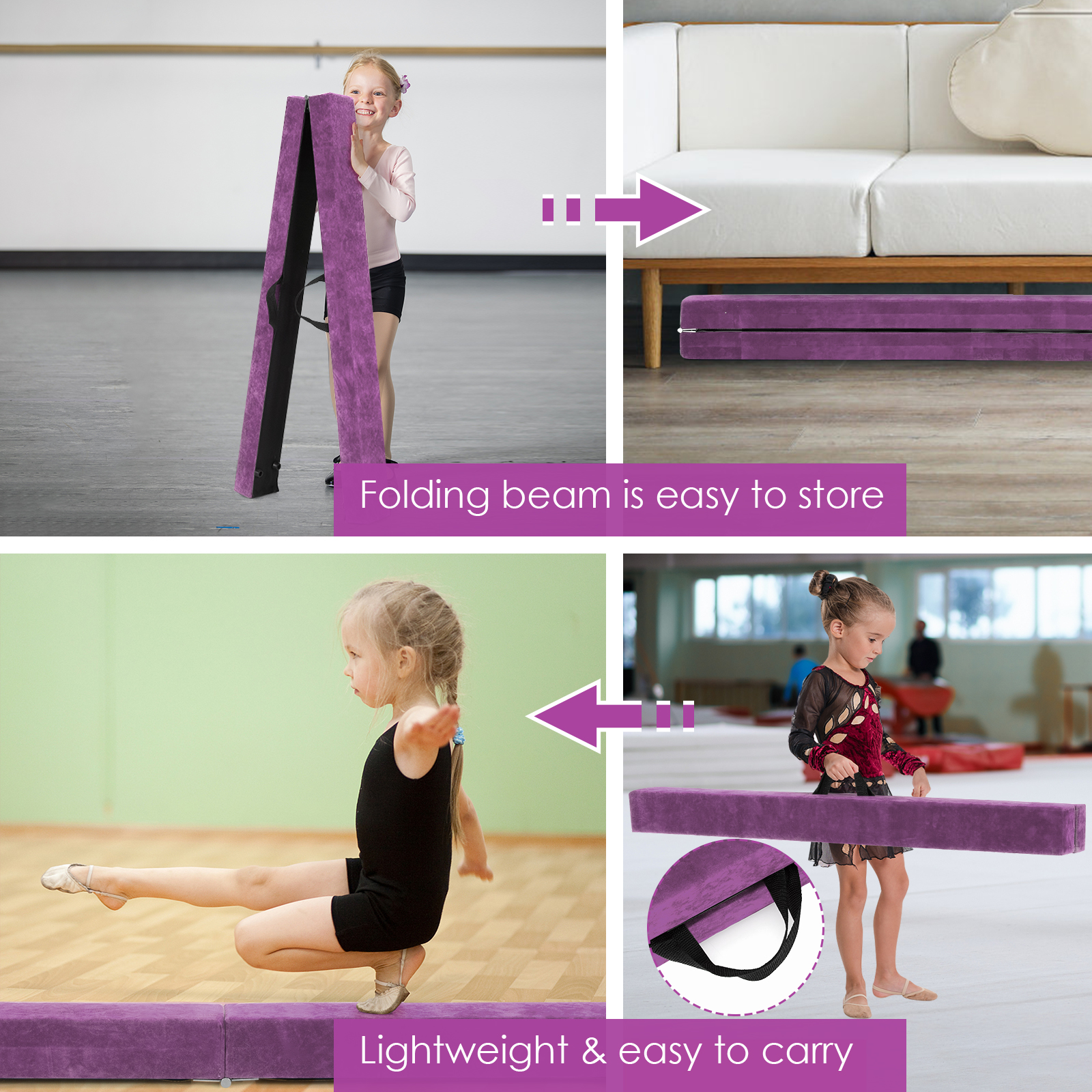Folding 7' Gymnastic Beam Portable Floor Balance Beam w/Handles for Gymnasts - Picture 32 of 32