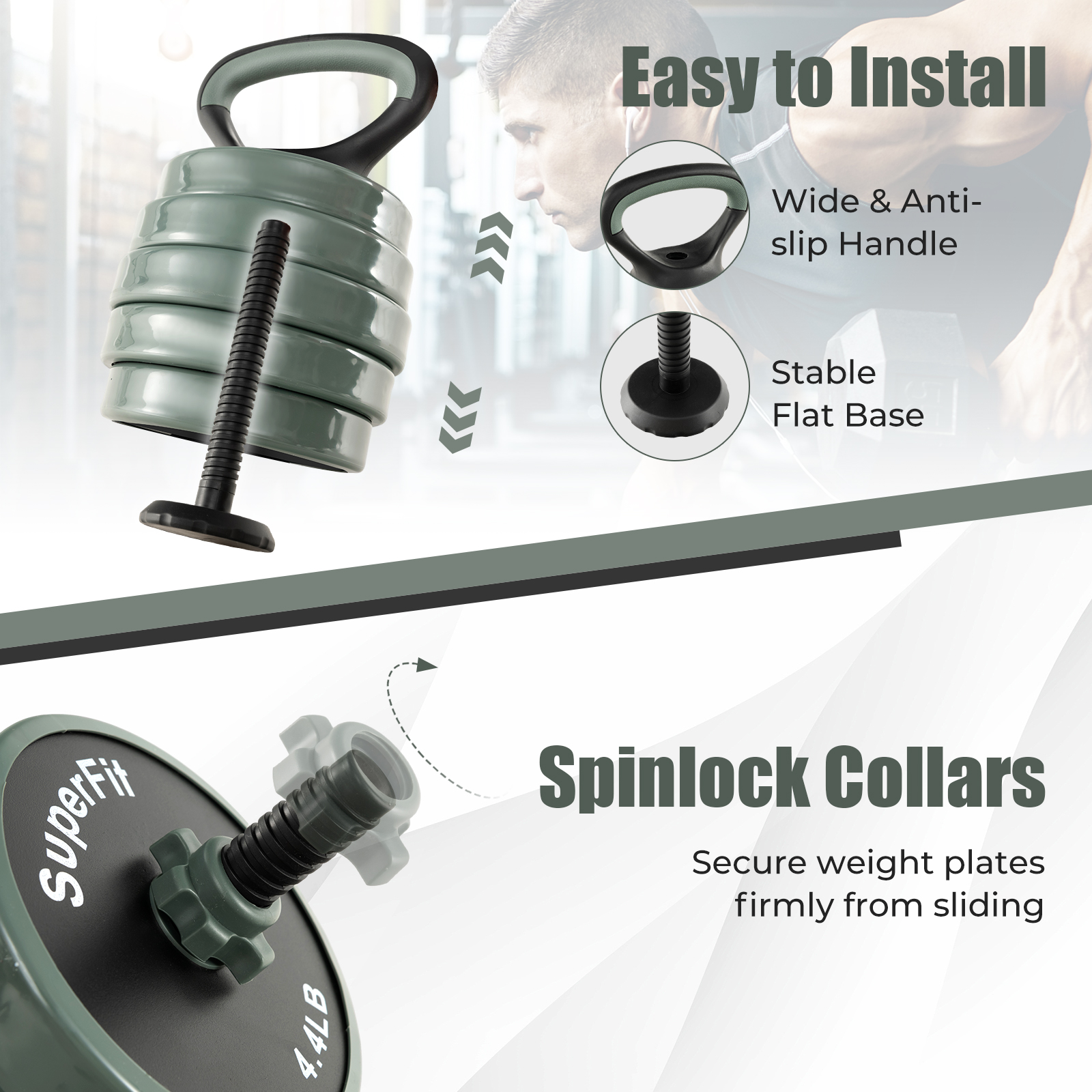 Juego de mancuernas de peso ajustable 4 en 1 con placas de peso y collares Spinlock - Imagen 5 de 7